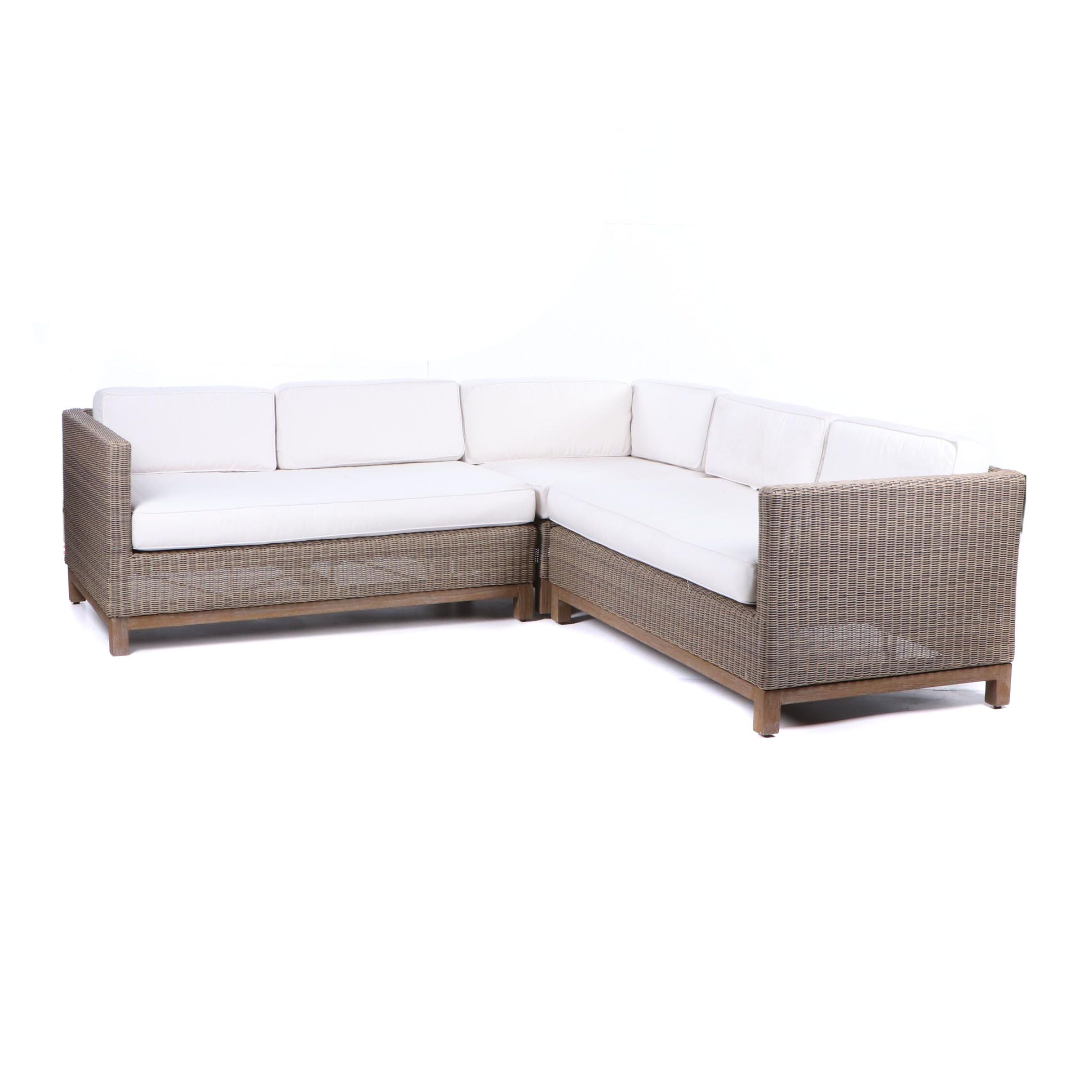 "Malibu" Outdoor Wicker and Teak Sectional Sofa by Restoration Hardware, 21st C. | EBTH
