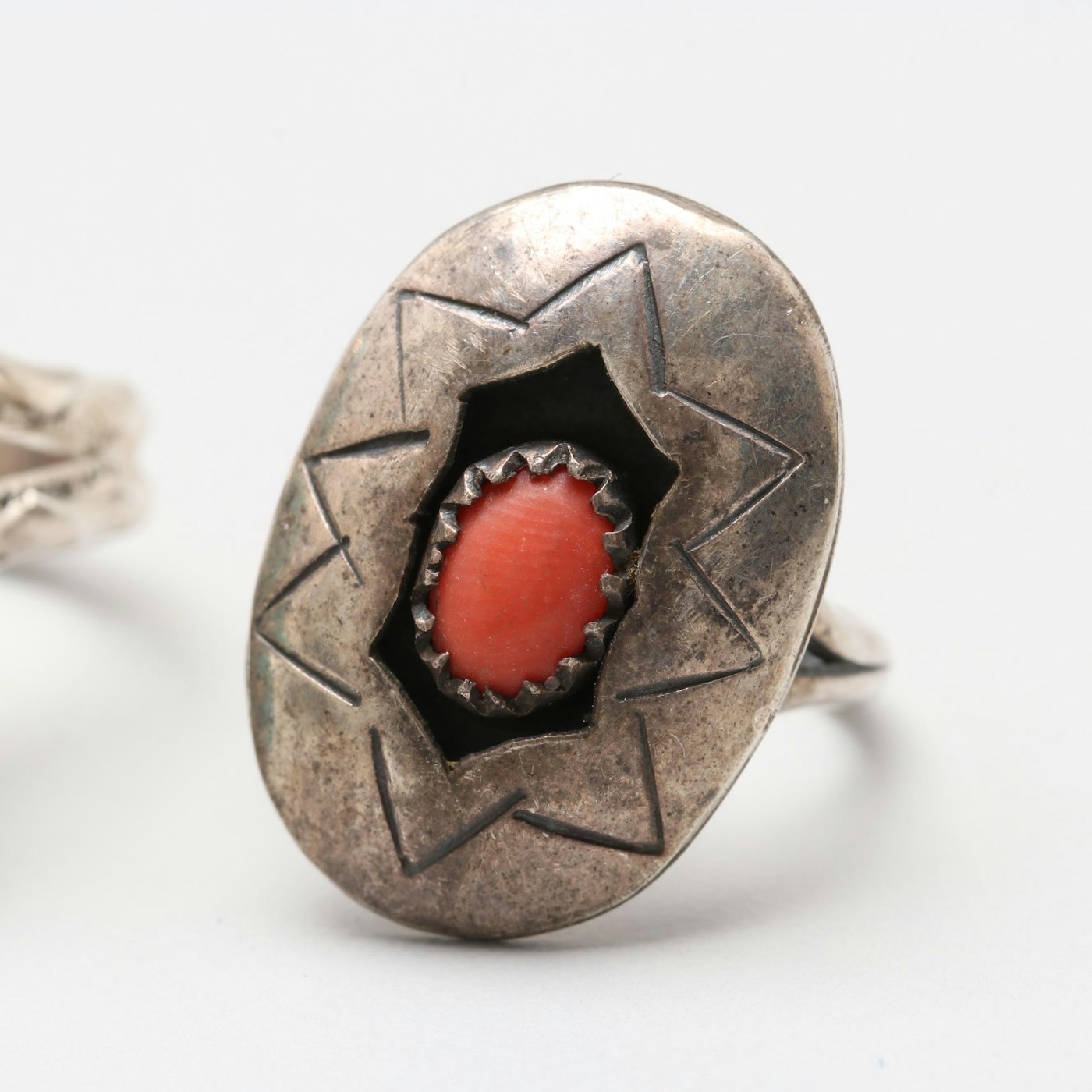 Southwestern Style Sterling Silver Stabilized Turquoise and Coral Rings ...