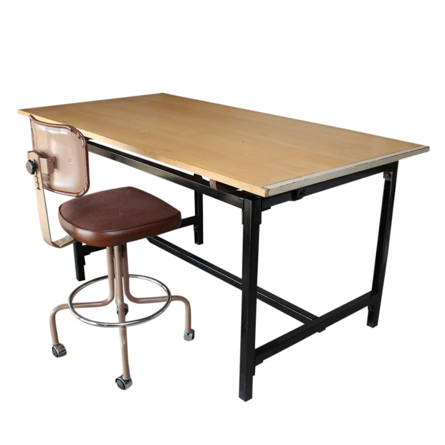 Vintage Drafting Table and Drafting Chair | EBTH