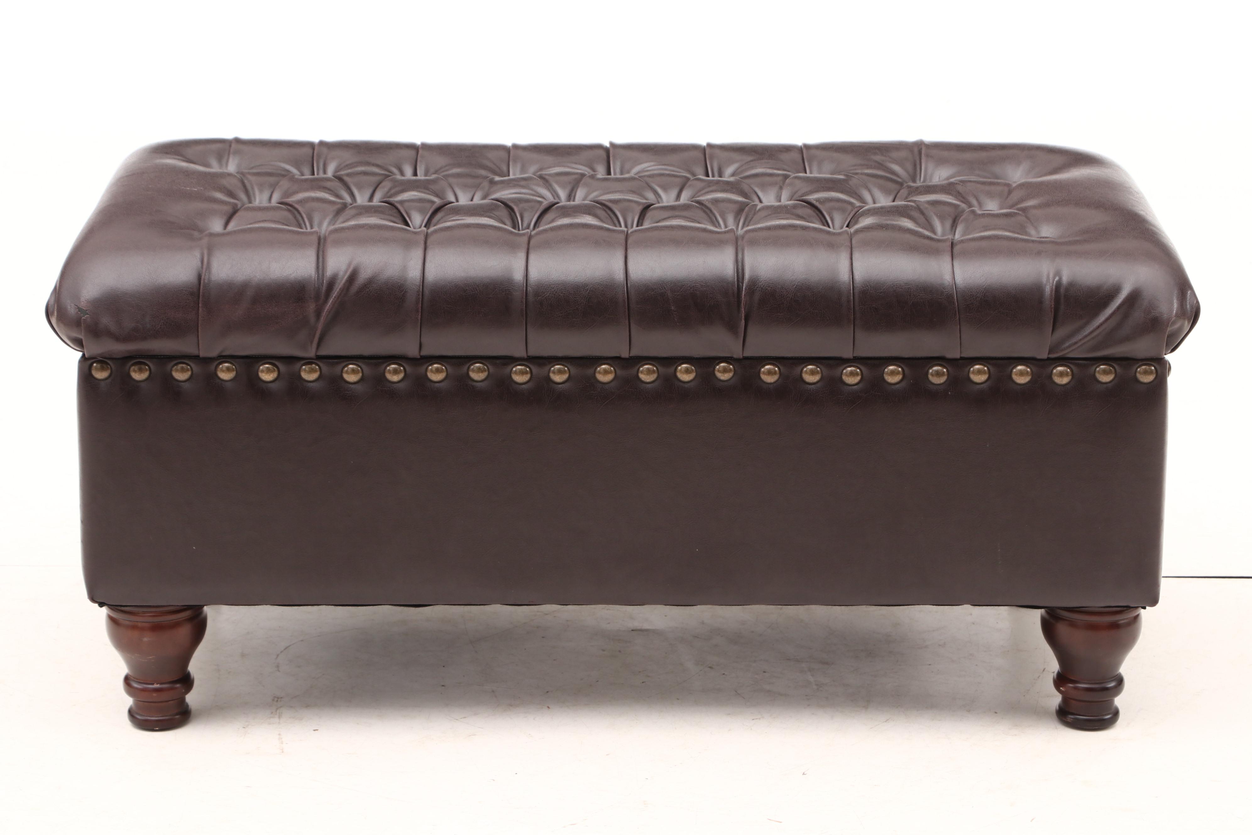 Kirkland Storage Ottoman with Button Tufted Leather Lid EBTH