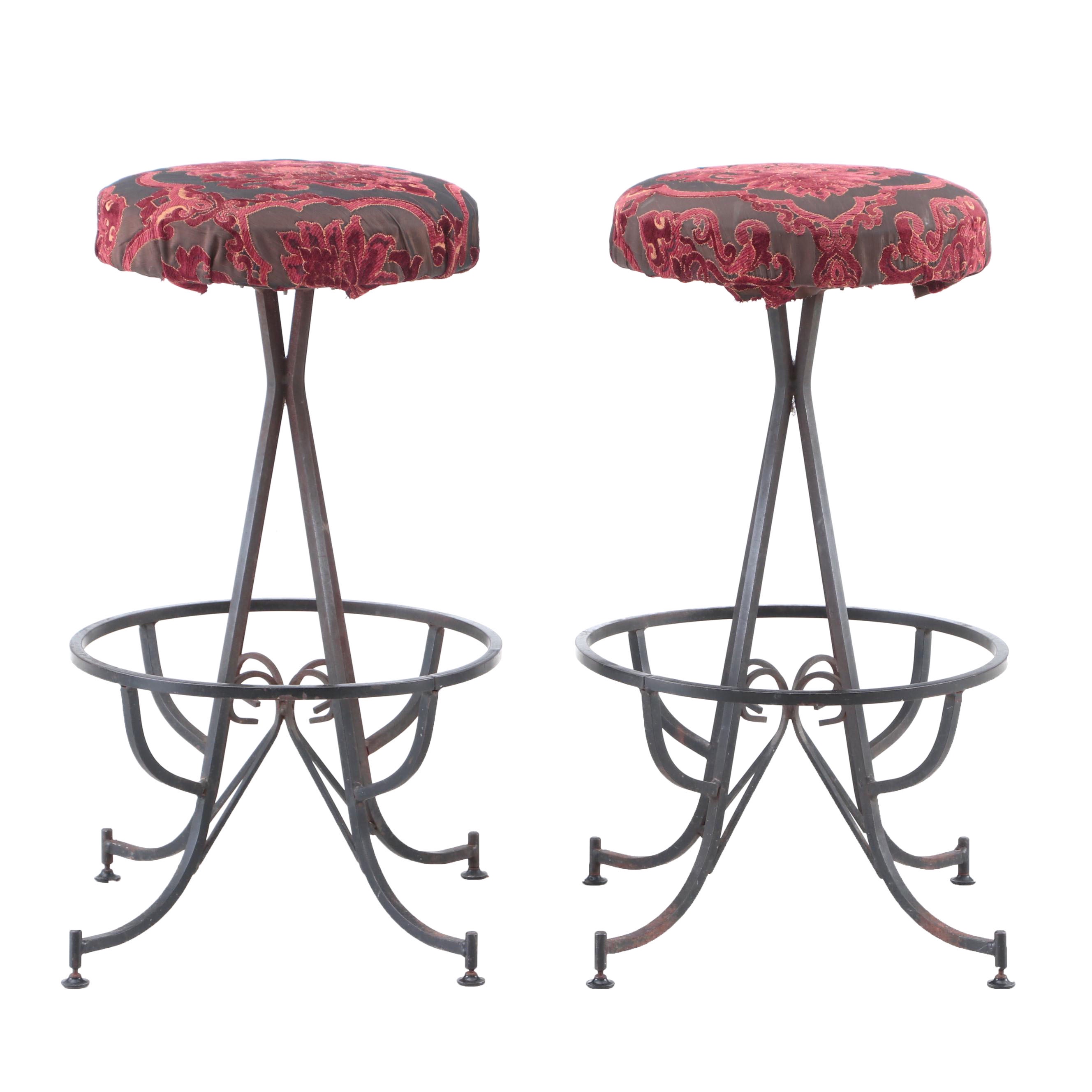Wrought Iron Swivel Bar Stools with Brocade Upholstered Seats EBTH