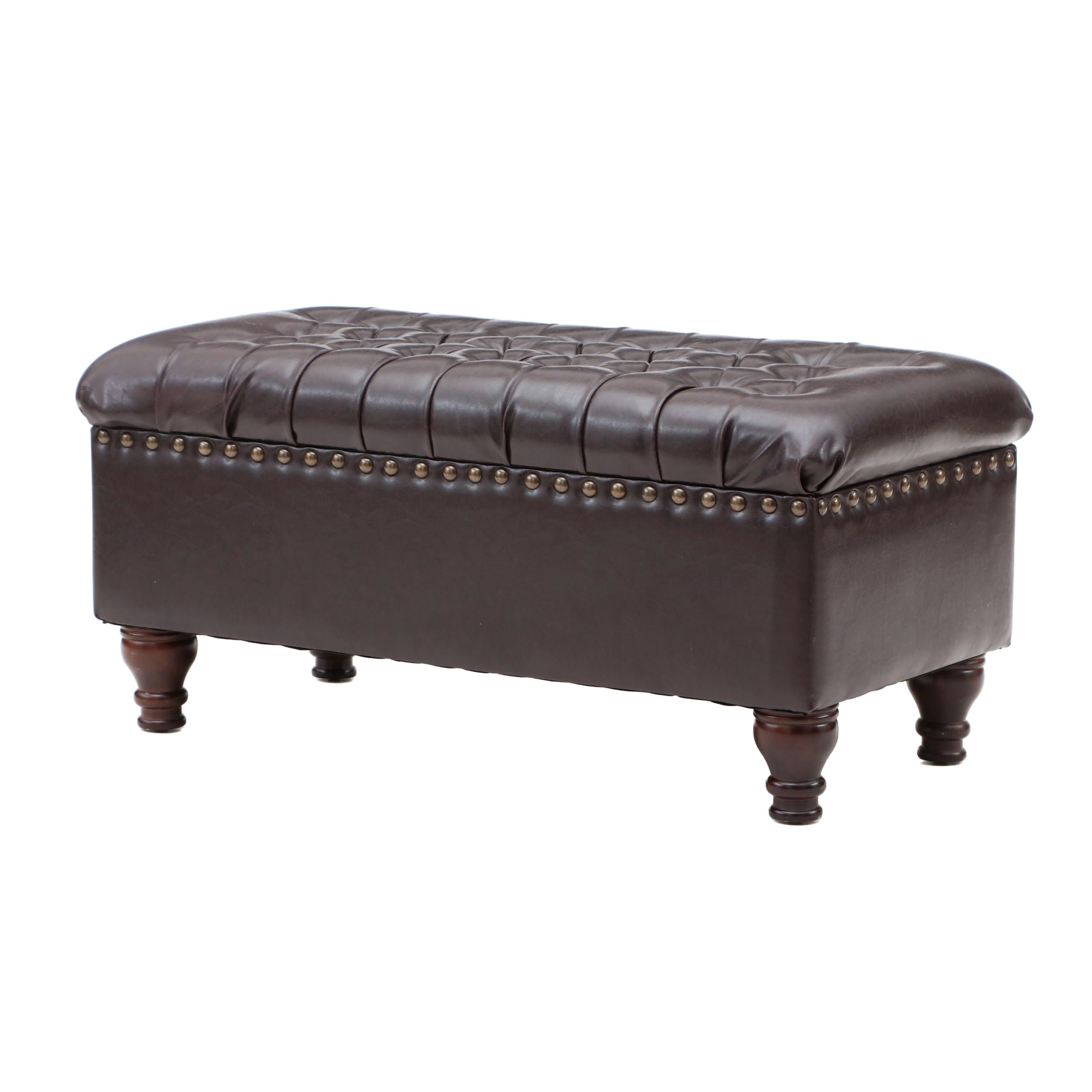 Kirkland Storage Ottoman with Button Tufted Leather Lid EBTH