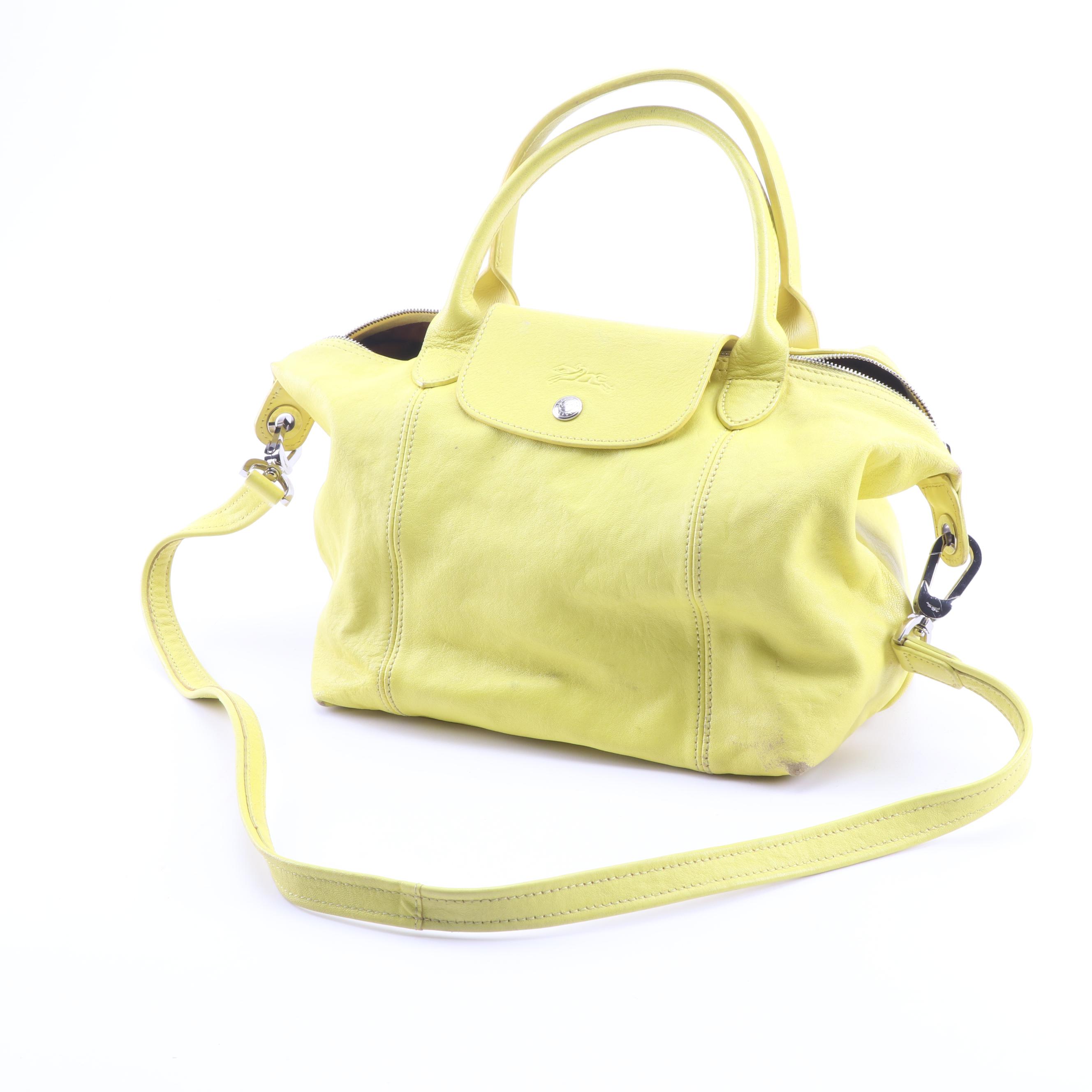Longchamp Le Pliage Cuir Small Yellow Leather Convertible Handbag