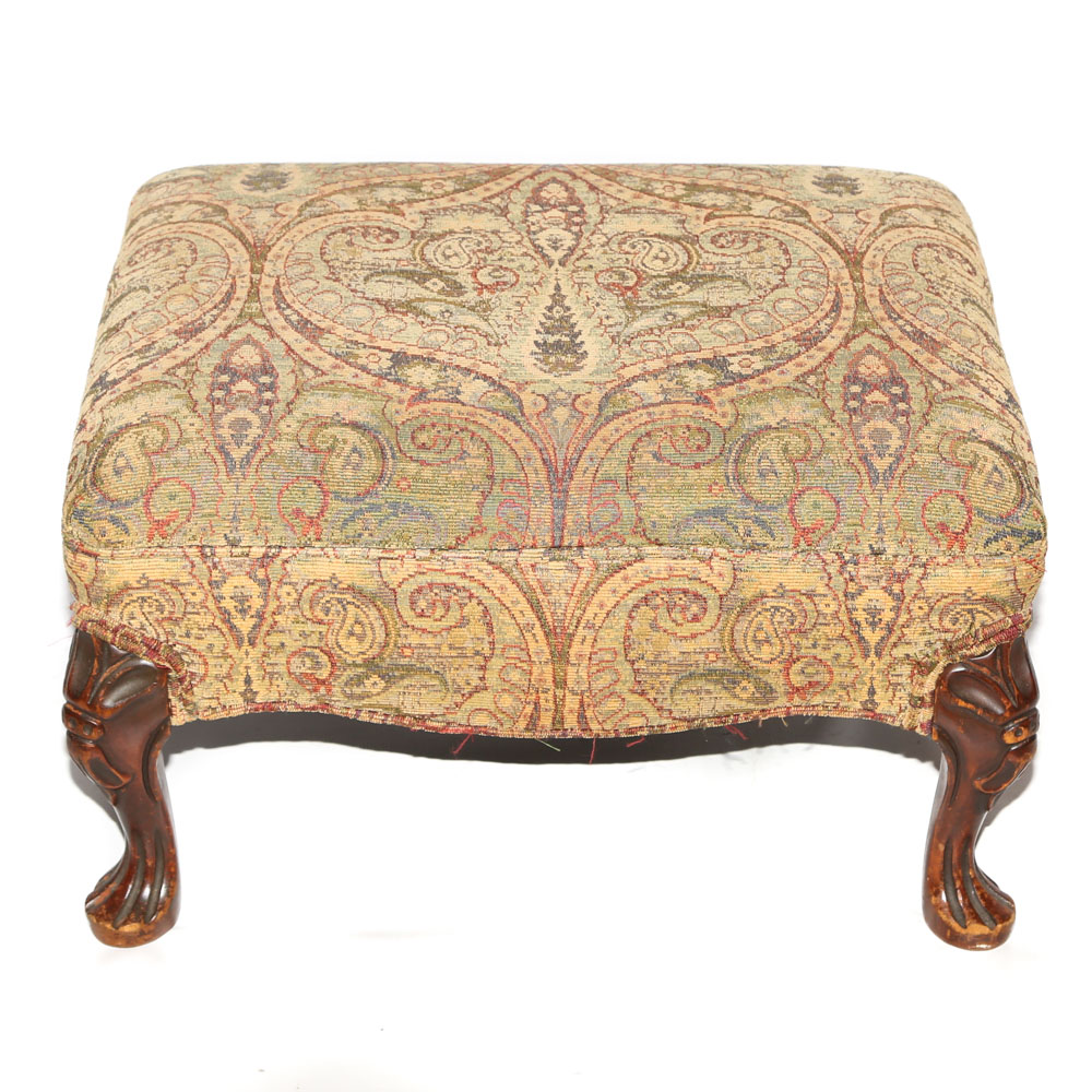 Queen Anne Style Upholstered Ottoman Mid 20th Century EBTH