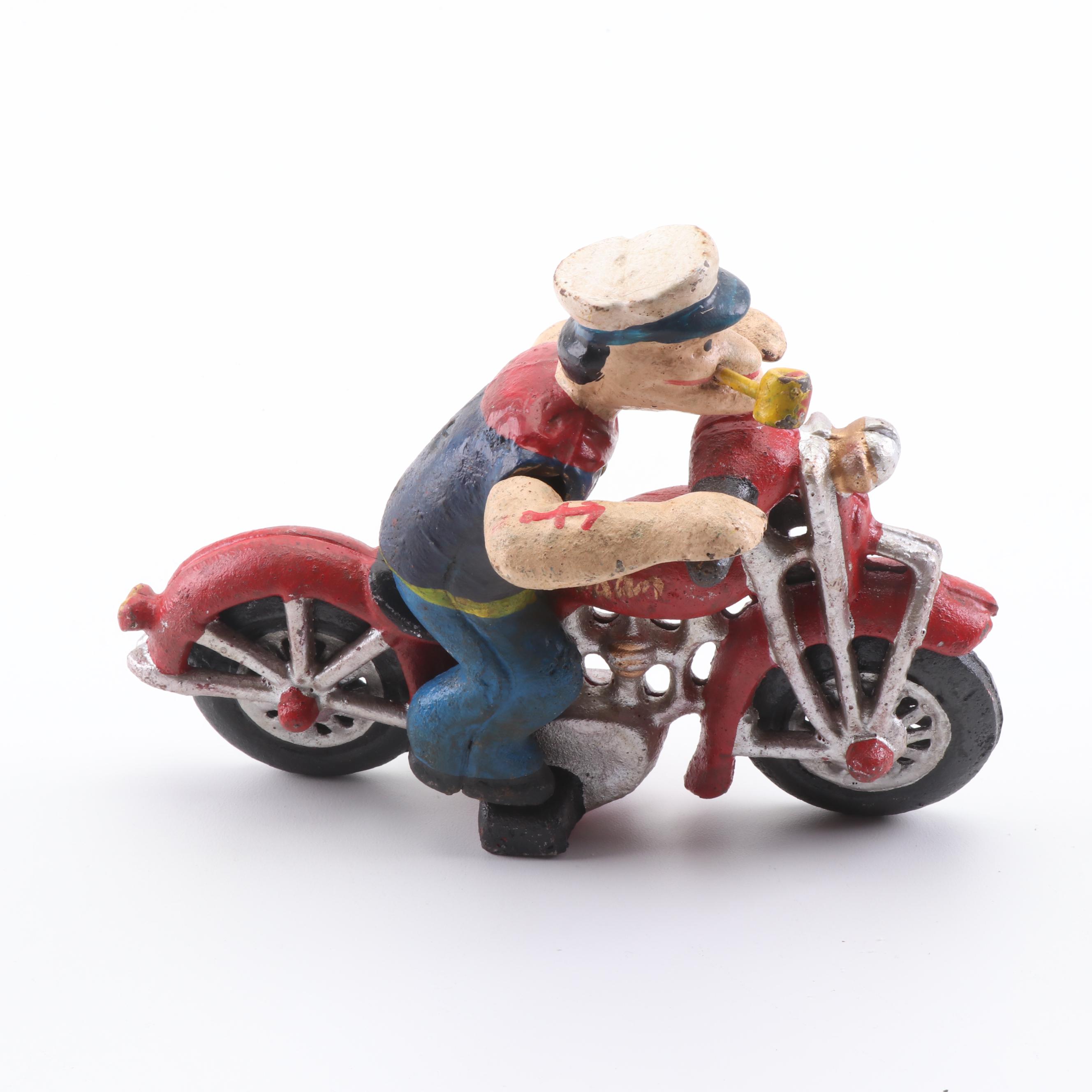 Reproduction Hubley Style Cast Iron Popeye on Motorcycle Toy EBTH