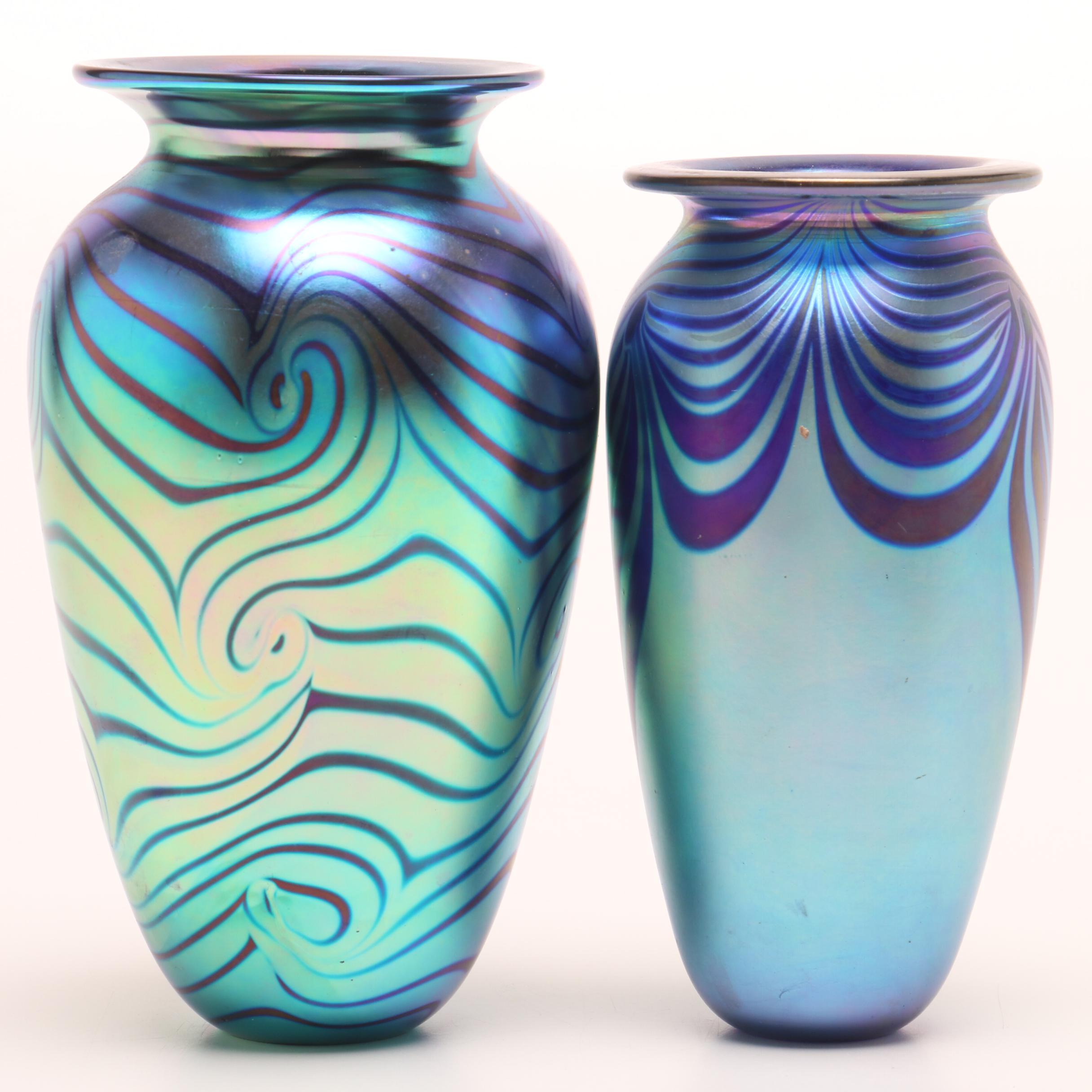 Iridescent Art Glass Vases By Robert Eickholt Ebth