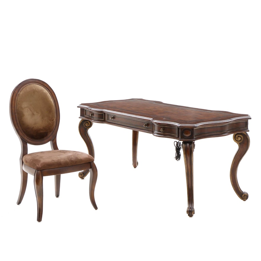 Hooker Furniture Leather Top Writing Desk With Chair Ebth