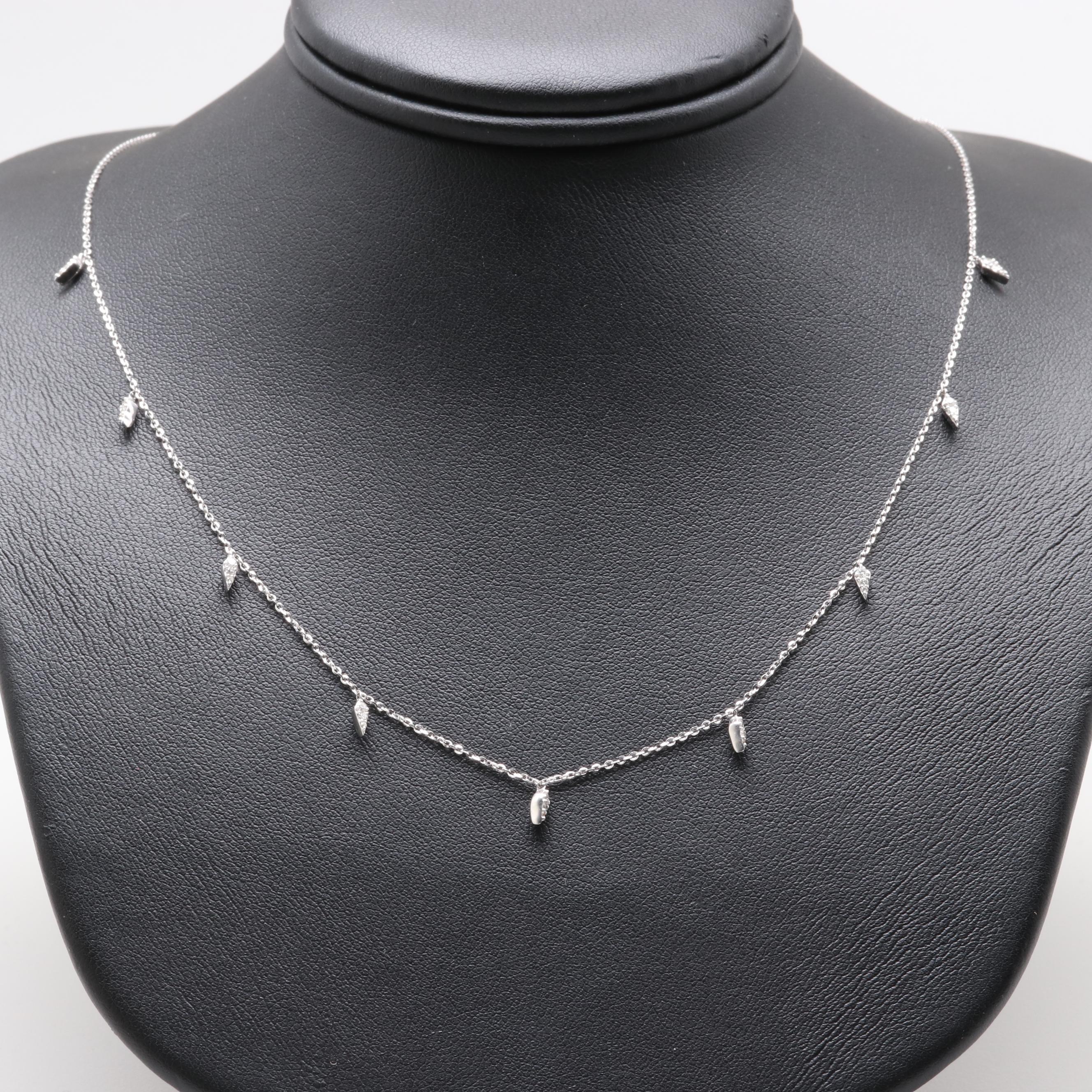 14K White Gold Diamond Station Necklace EBTH