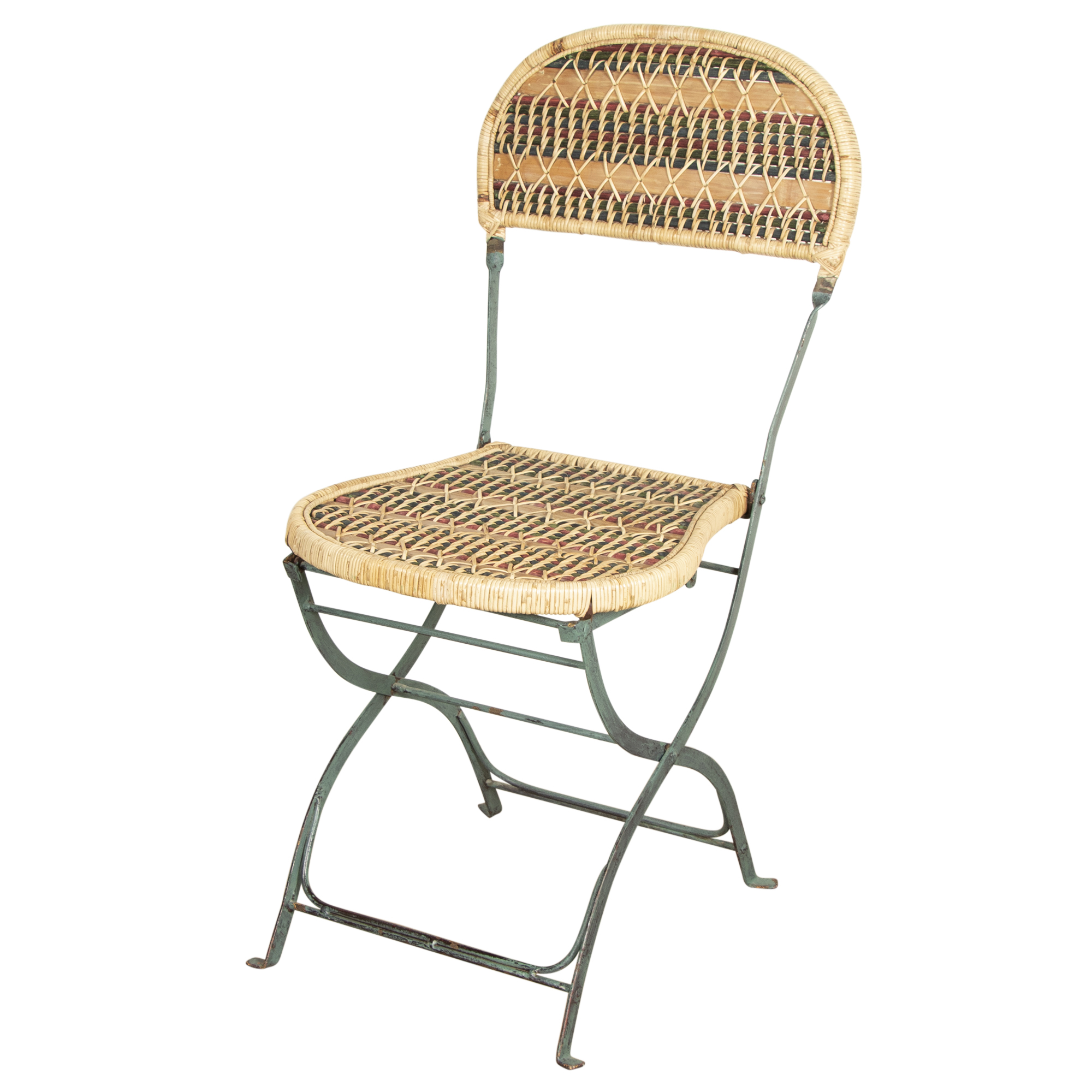 French Iron And Woven Rattan Bistro Chair By Jacques Grange
