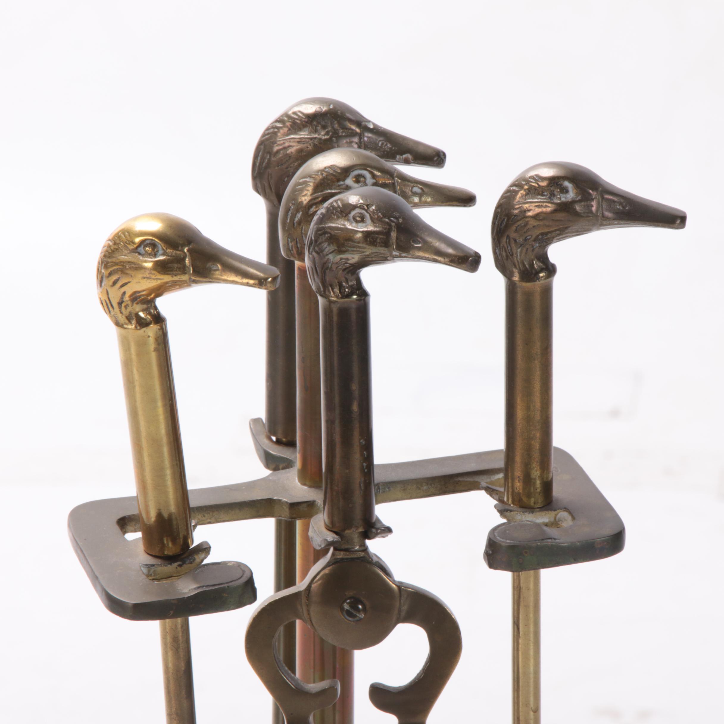Brass Duck Head Fireplace Tool Set EBTH