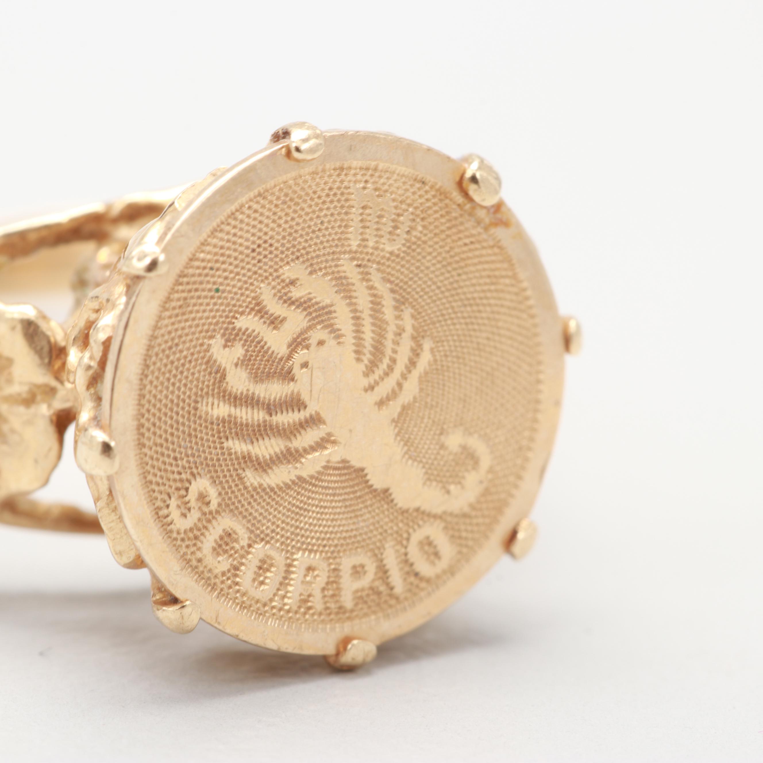 14K Yellow Gold Scorpio Motif Zodiac Ring | EBTH