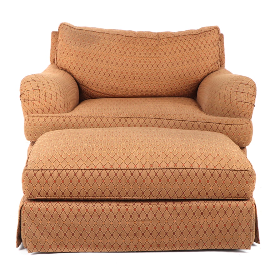 Upholstered Oversized Armchair With Ottoman Set Late 20th Century