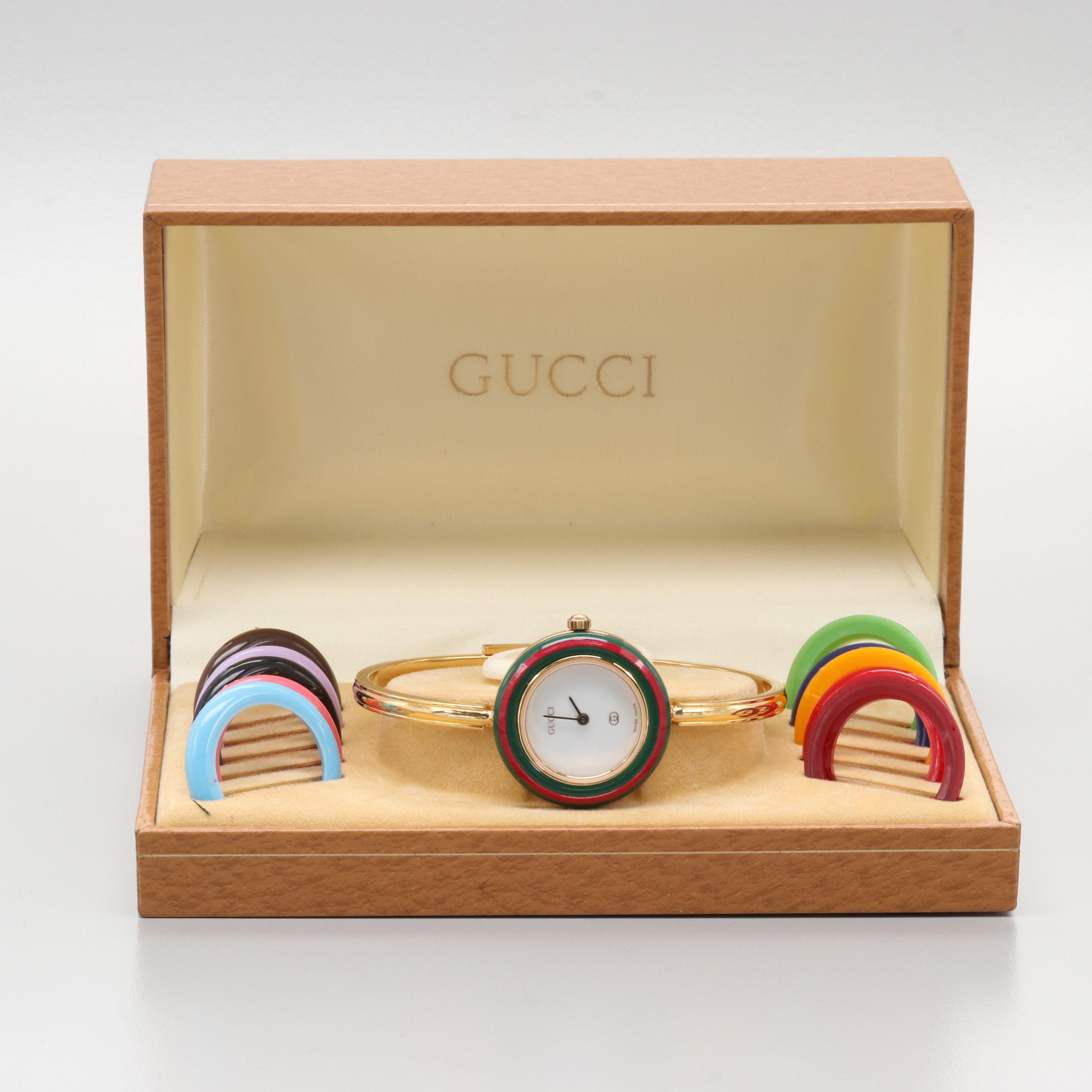 Gucci 1100L Gold Tone Quartz Wristwatch With Interchangeable Bezels EBTH