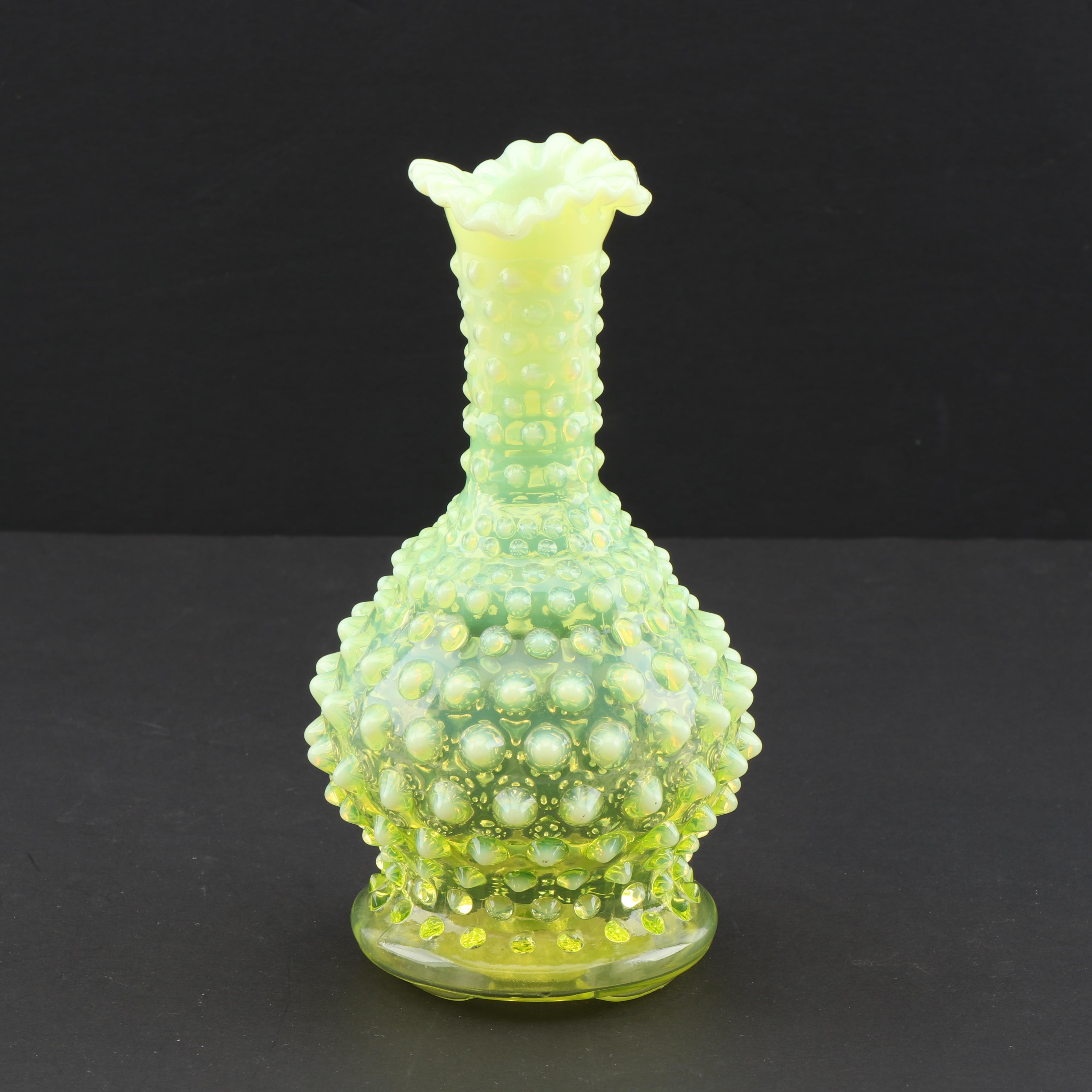 Vaseline Glass Hobnail Bud Vase EBTH