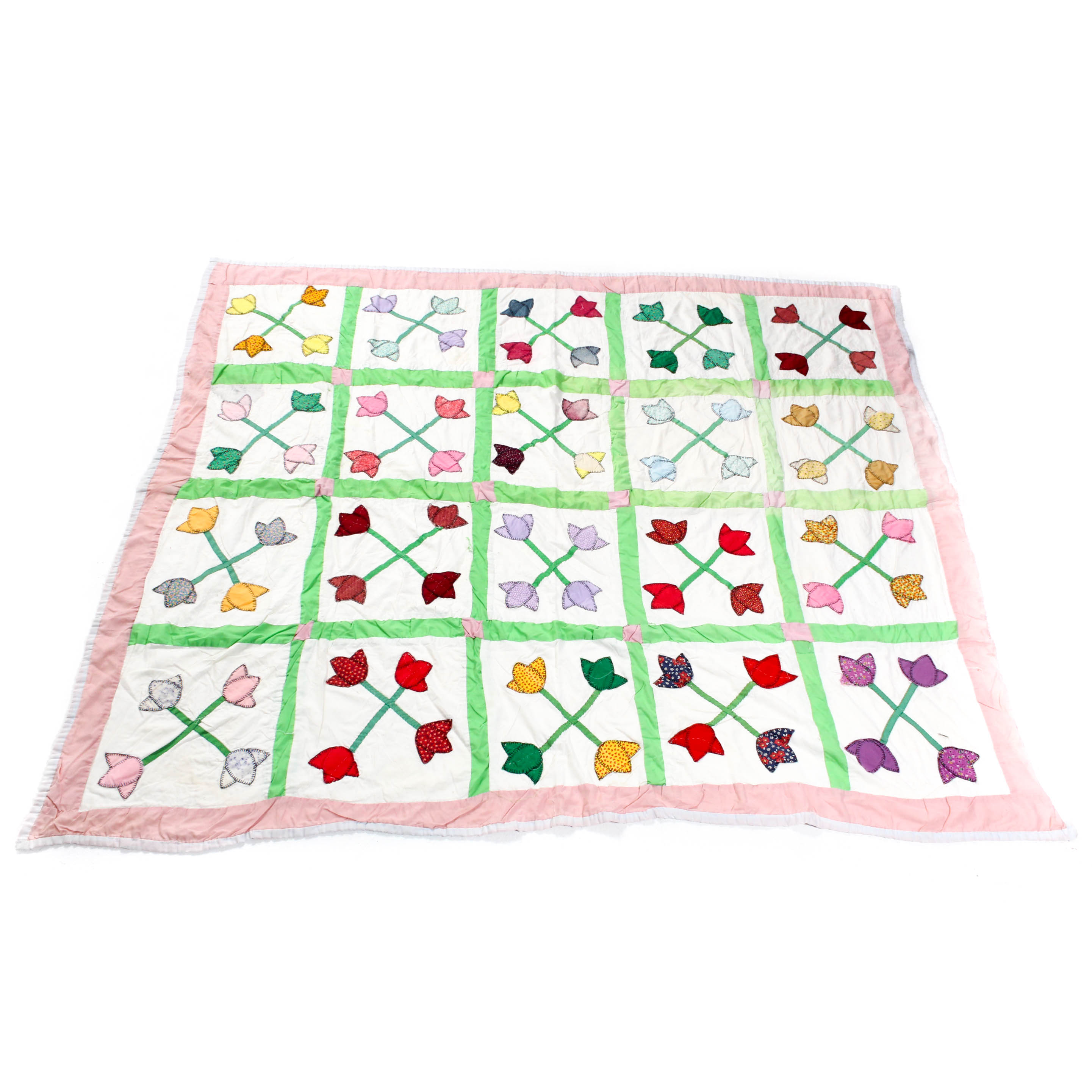 Vintage Appliqued Tulip Quilt Ebth
