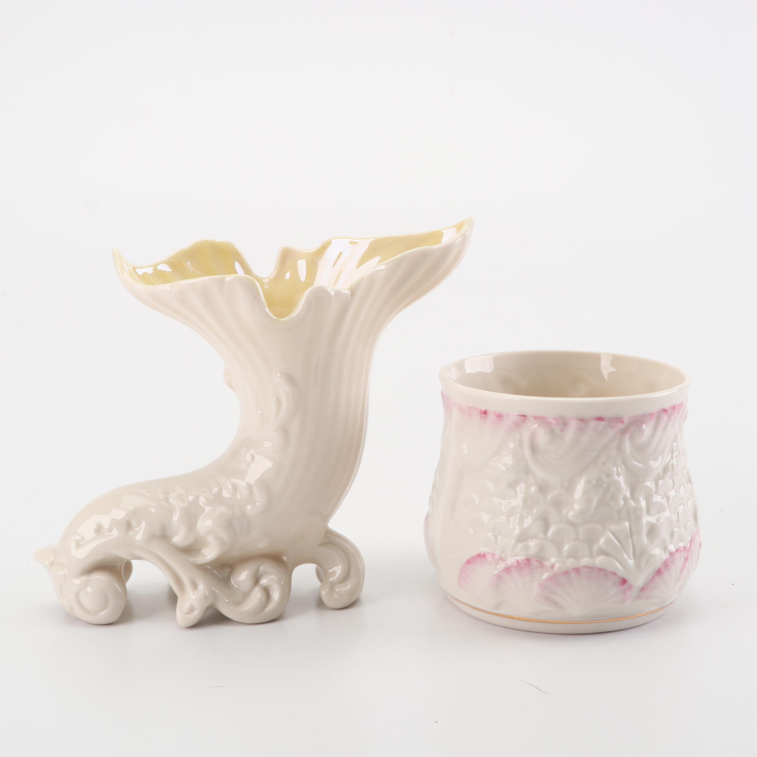 Belleek "Fermanagh" Vase and "New Shell Pink" Cachepot EBTH