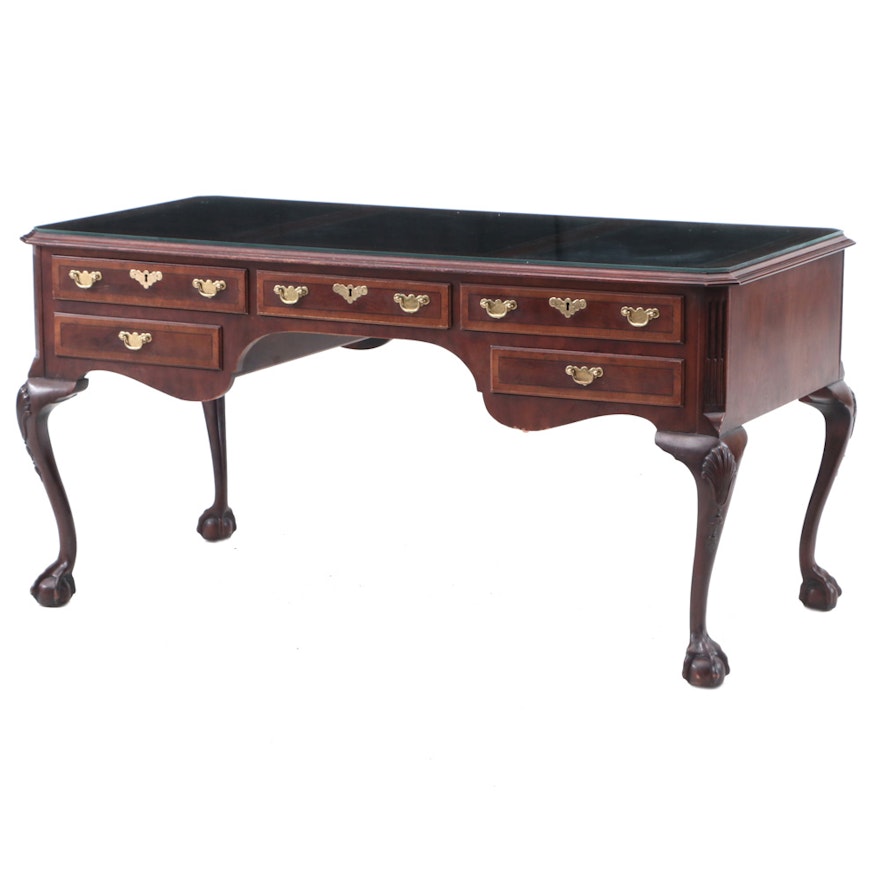 Henredon Chippendale Style Mahogany Desk With Glass Top Ebth
