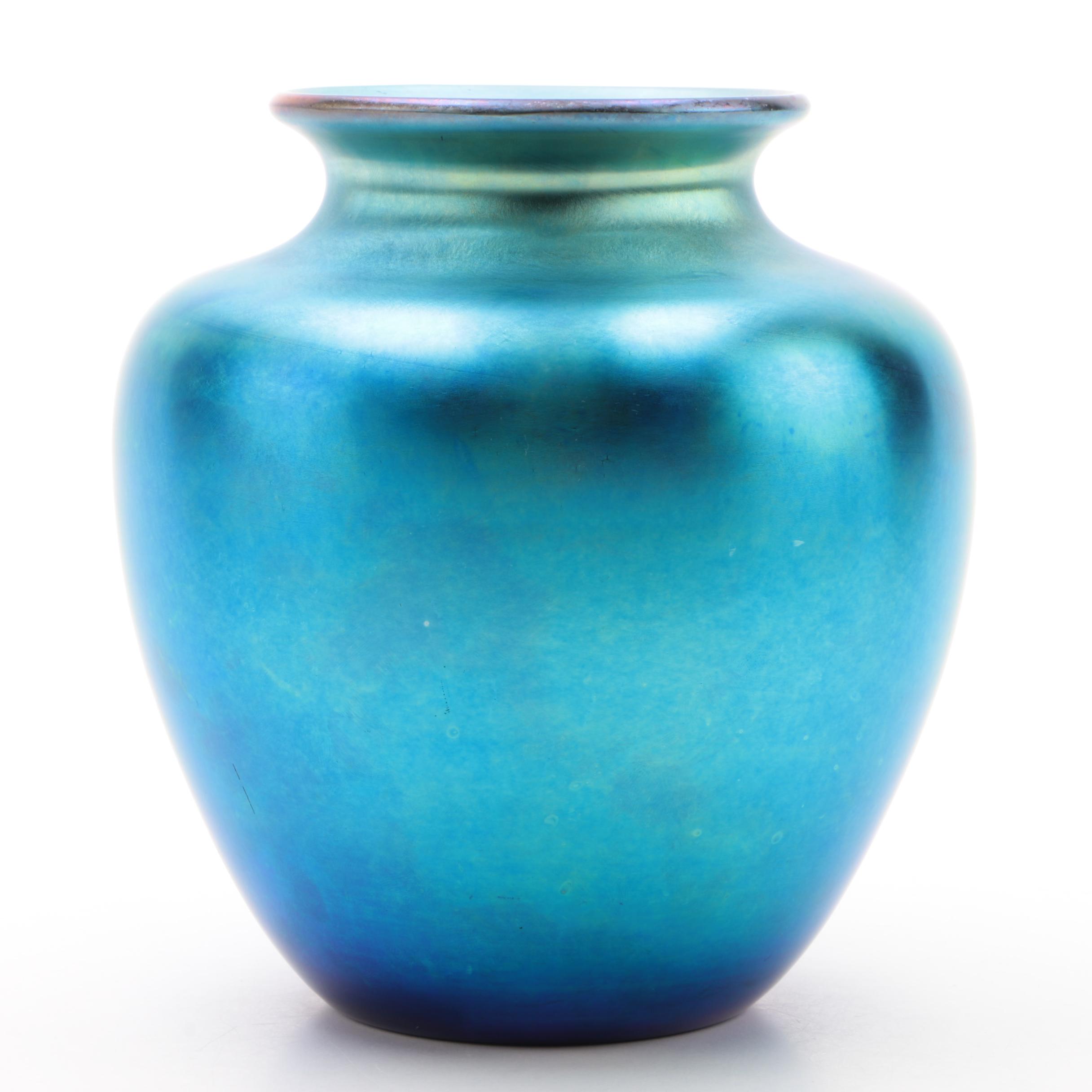 Steuben Signed Blue Aurene Art Glass Vase By Frederick Carder Ebth