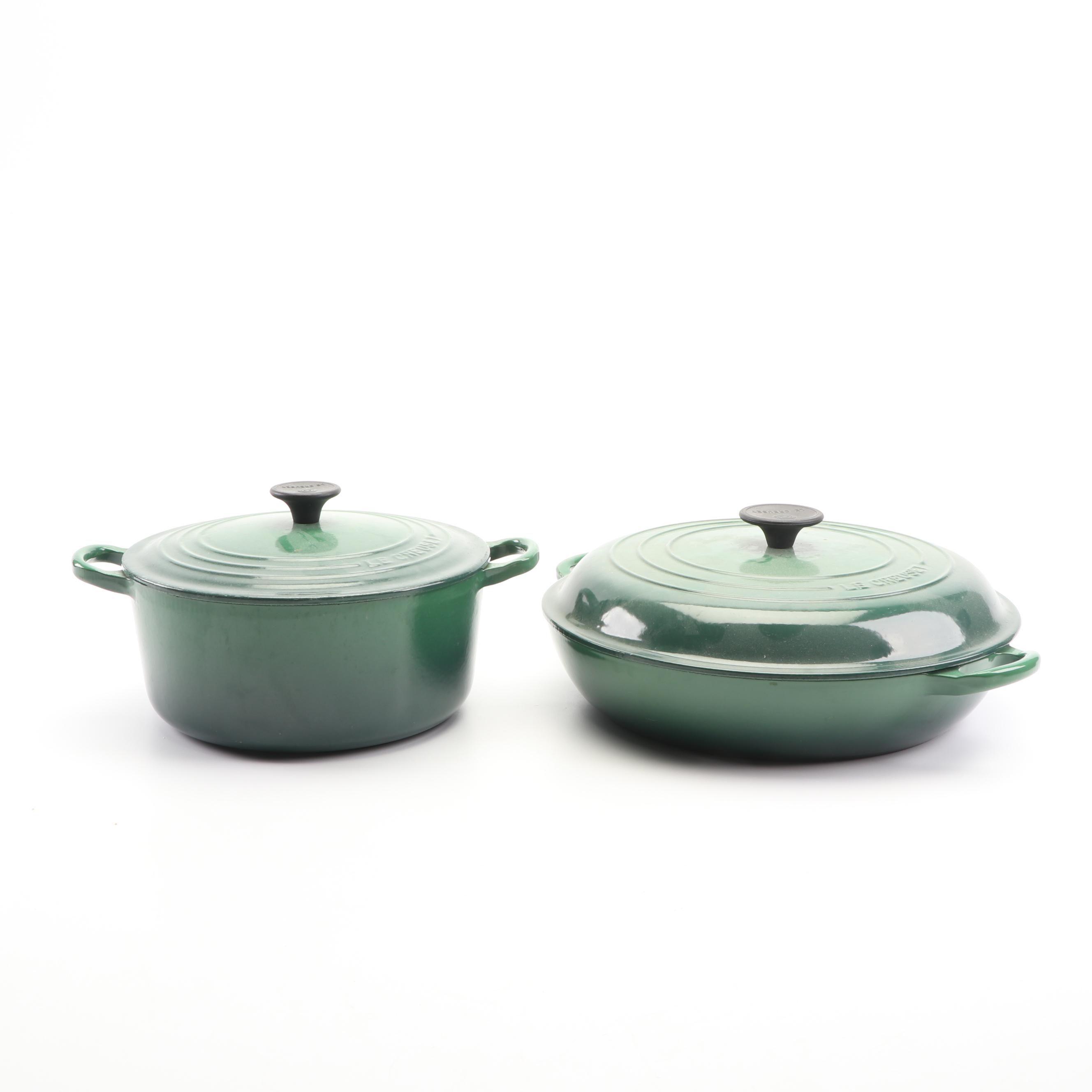 Le Creuset Dark Green Enameled Cast Iron Casserole Dish and Braising