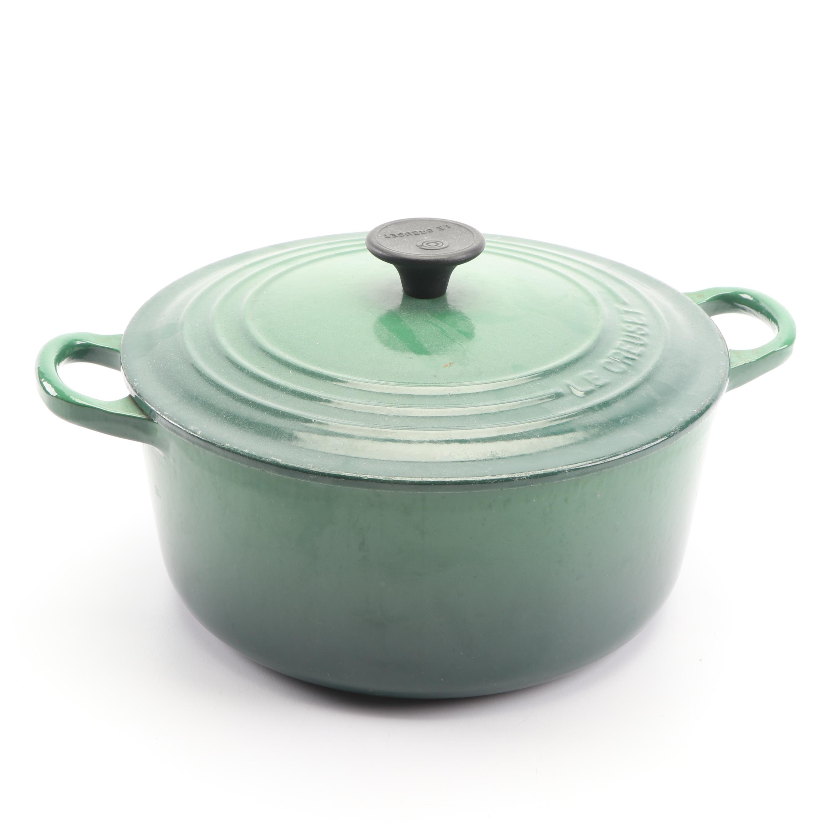 Le Creuset Dark Green Enameled Cast Iron Casserole Dish and Braising
