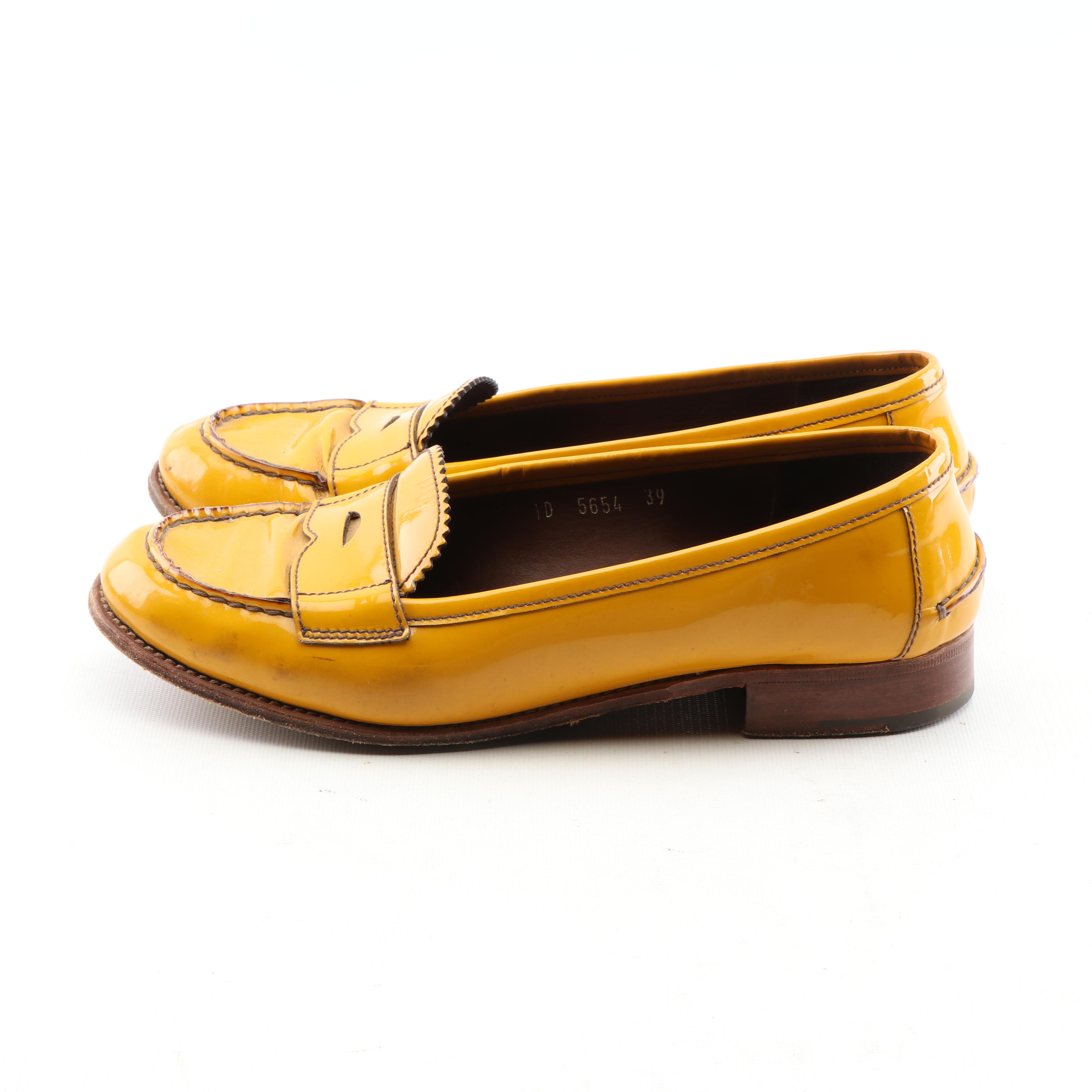 Women's Prada Mustard Yellow Patent Leather Loafers, Made in Italy EBTH