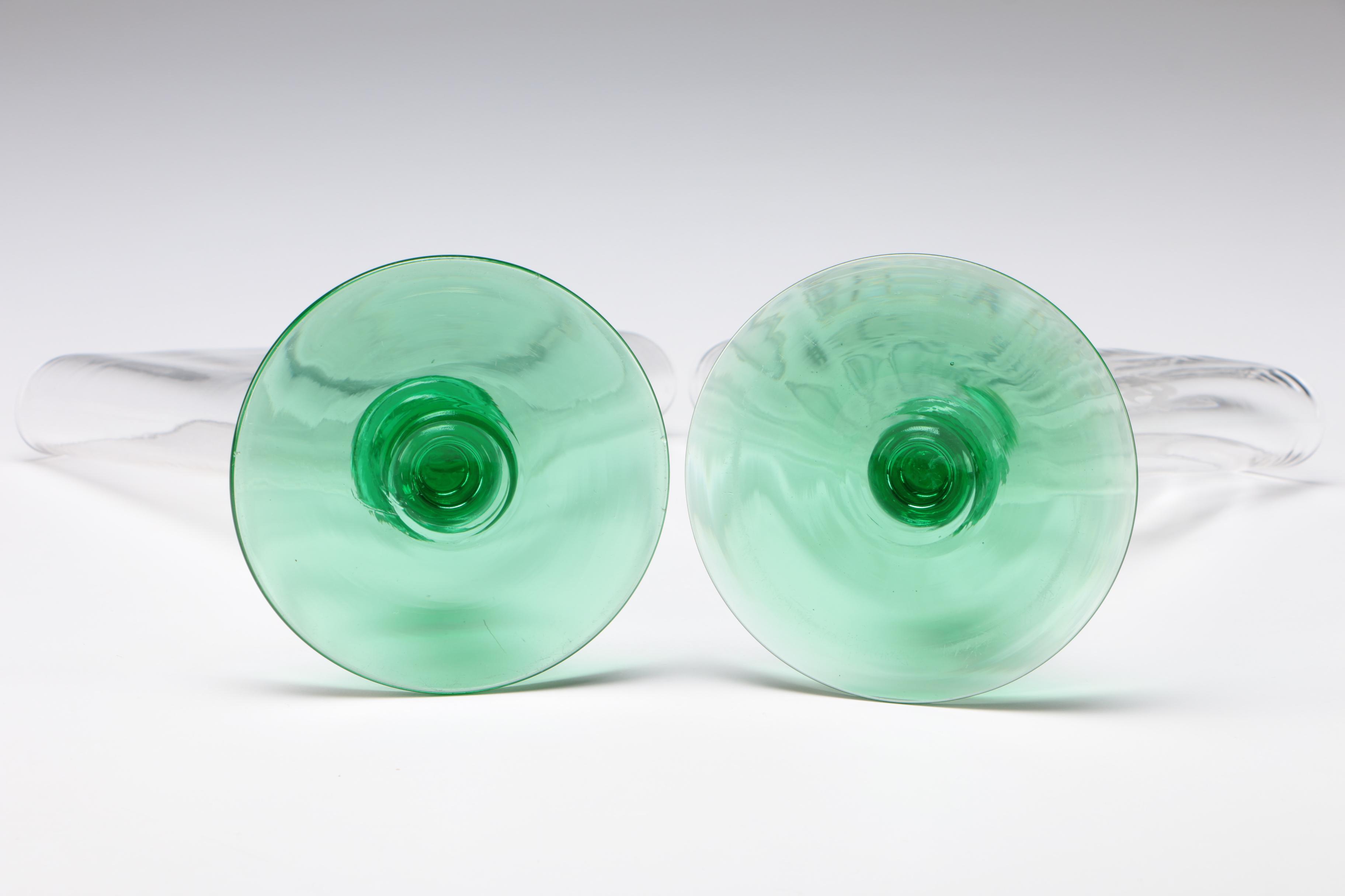 Steuben "Spanish Galleon" Art Glass Fan Vases and Large Vase in Pomona