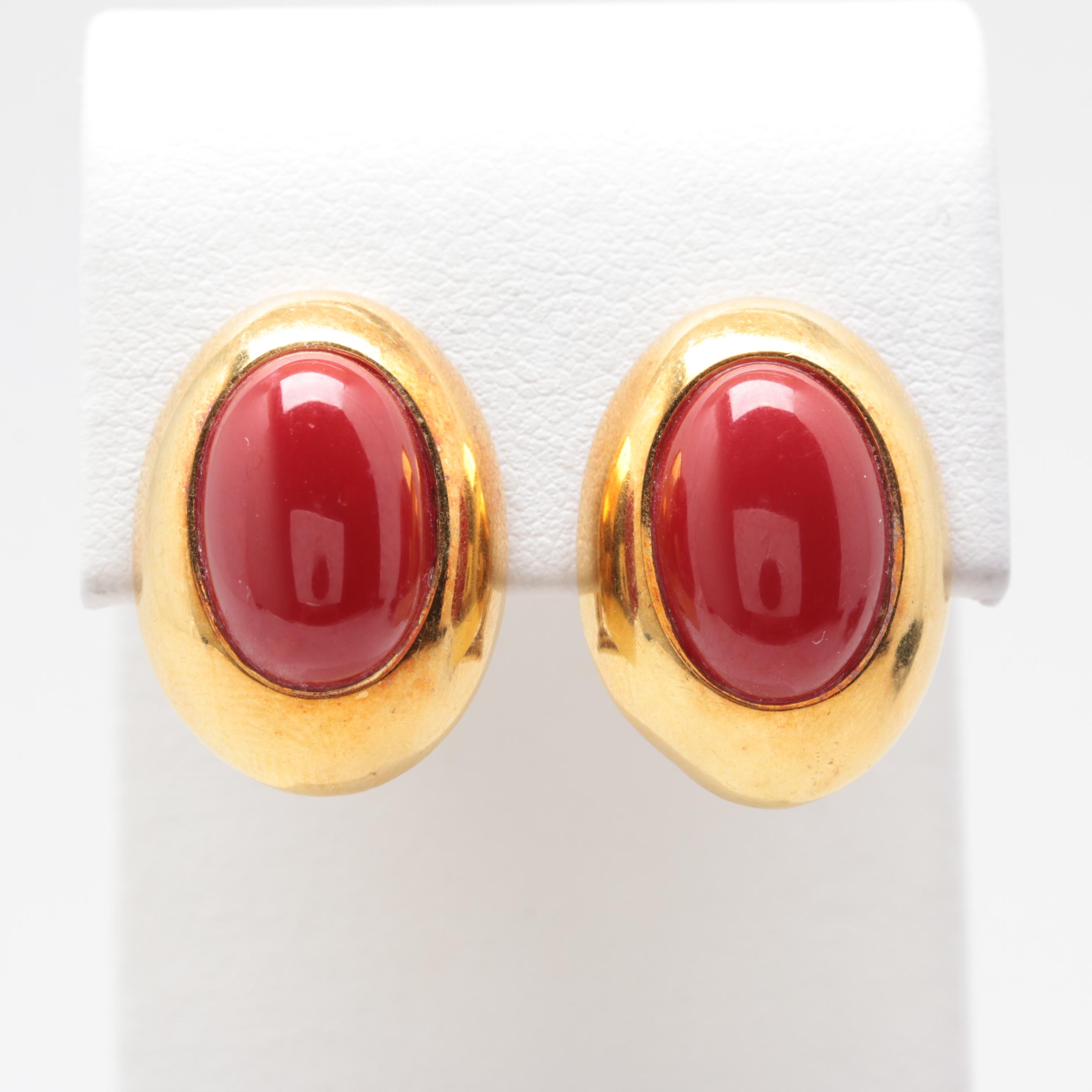 18K Yellow Gold Red Coral Earrings | EBTH