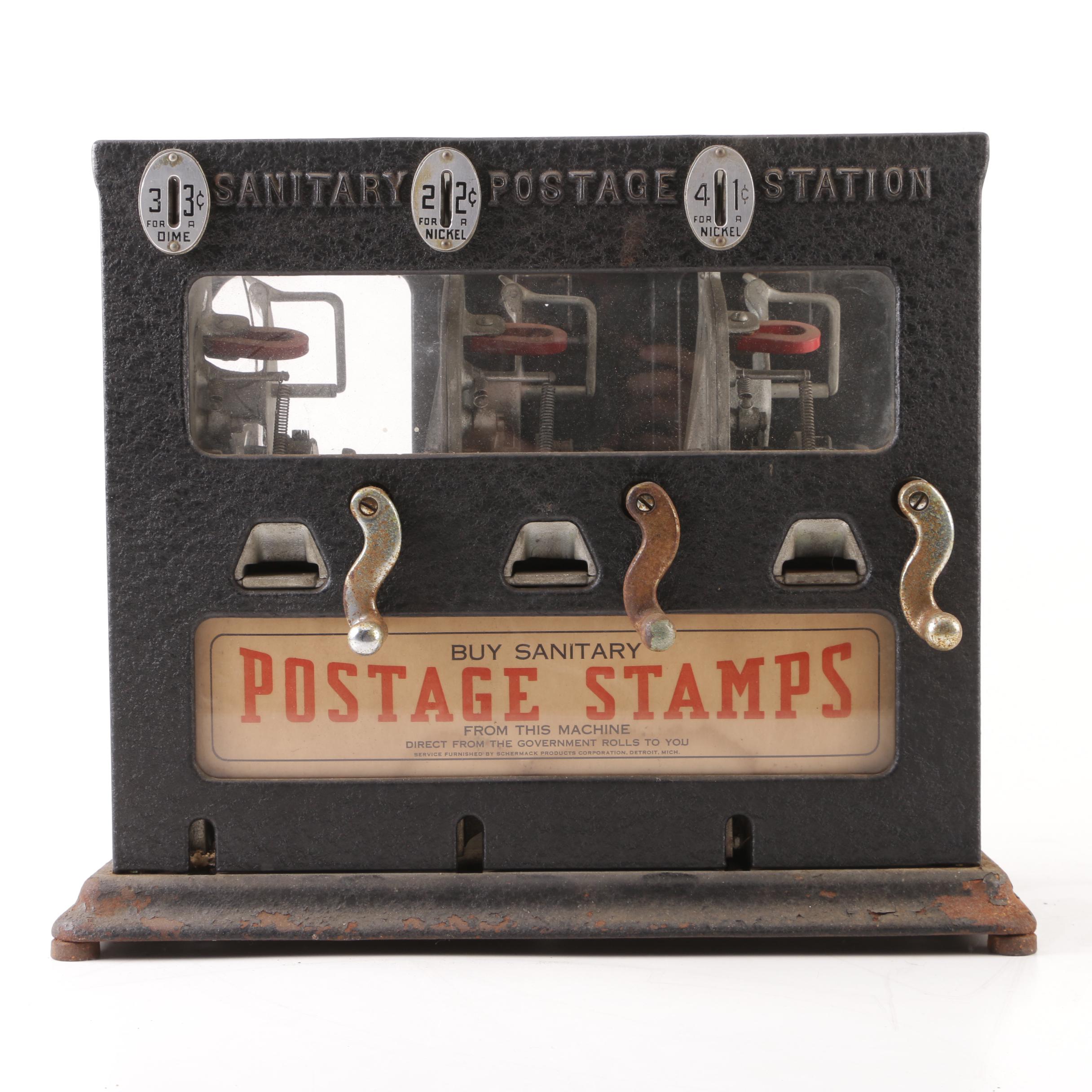 Schermack Products Sanitary Postage Station Stamp Dispenser, Early 20th