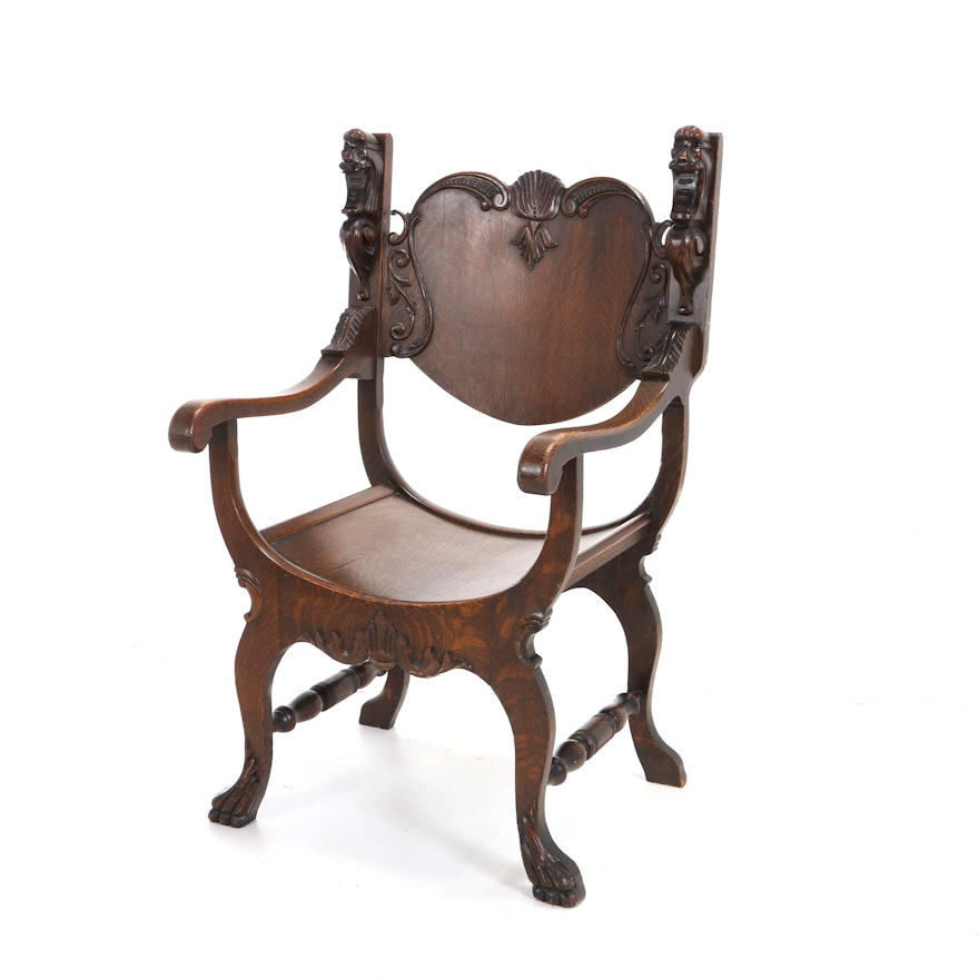 Victorian Renaissance Revival Oak Savonarola Chair Circa 1900 Ebth