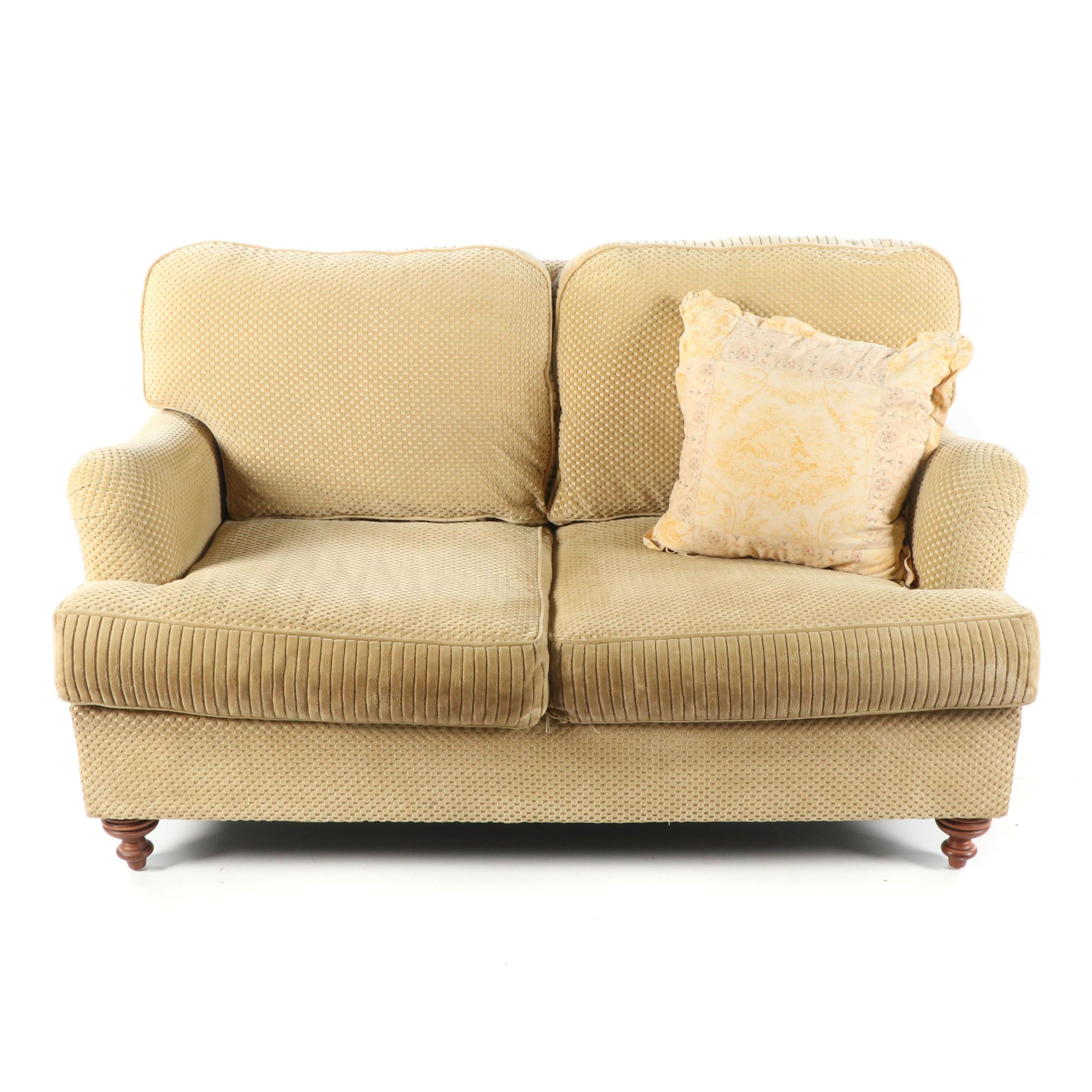 Chenille Upholstered Loveseat, 21st Century EBTH