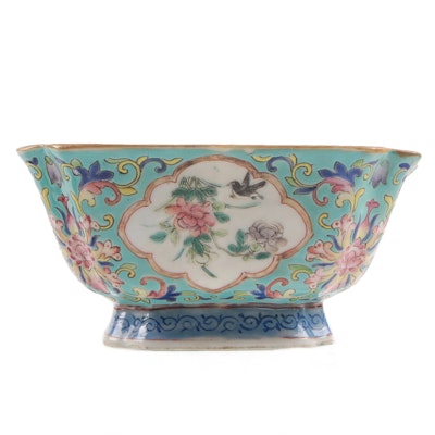 Chinese Turquoise Ground Foliate Form Bulb Bowl, Qing Dynasty Chinese Turquoise Ground Foliate Form Bulb Bowl, Qing Dynasty