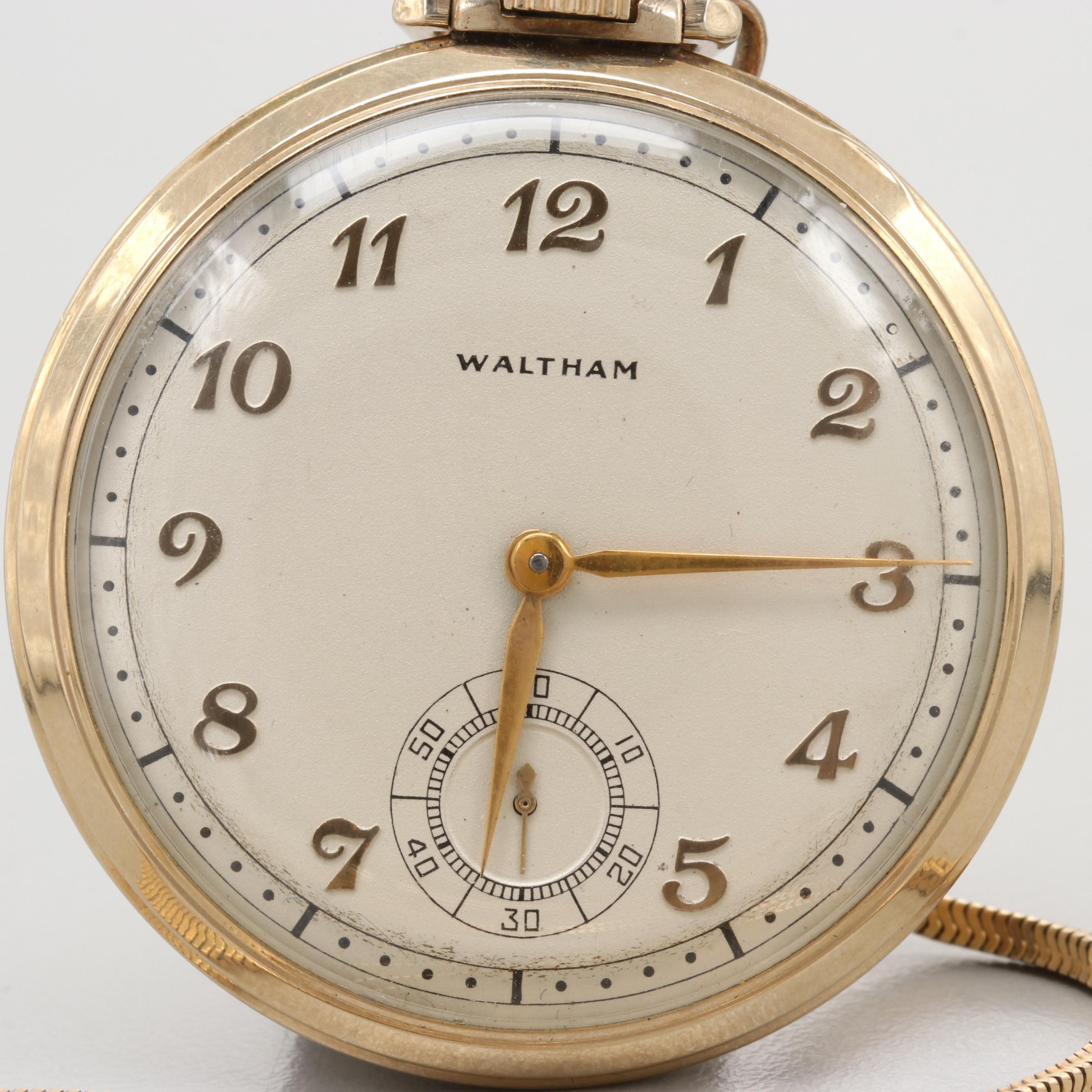 Waltham 10K Gold Filled Pocket Watch With Pocket Knife Fob Chain, 1944 ...