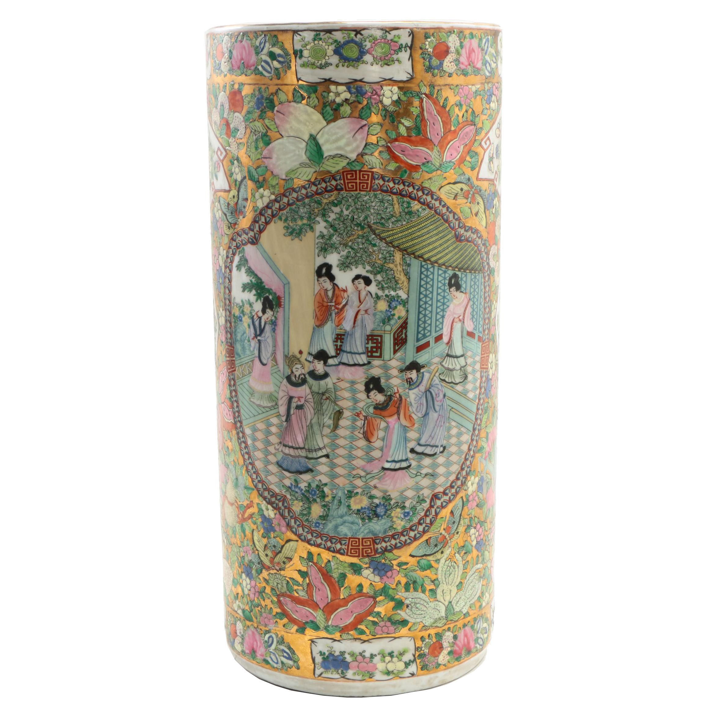 Chinese Rose Medallion Ceramic Umbrella Stand EBTH