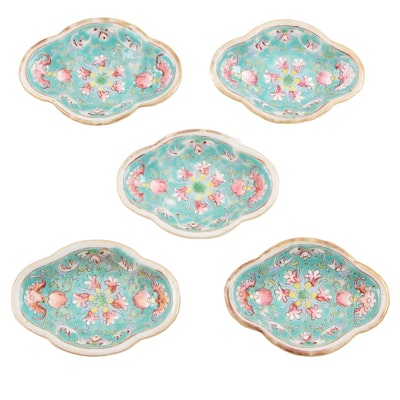 Five Chinese Lozenge Form Porcelain Condiment Dishes, Qing Dynasty Five Chinese Lozenge Form Porcelain Condiment Dishes, Qing Dynasty