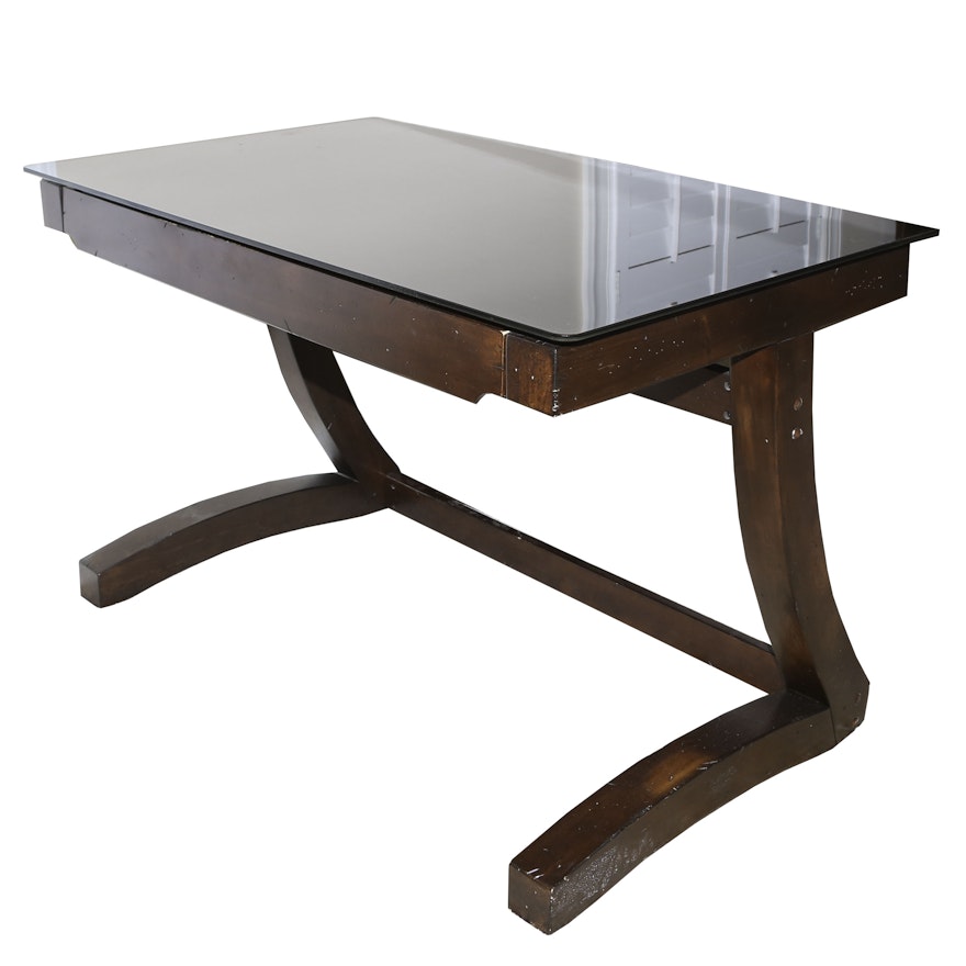 Wooden And Glass Cantilever Computer Desk By Whalen 21st Century