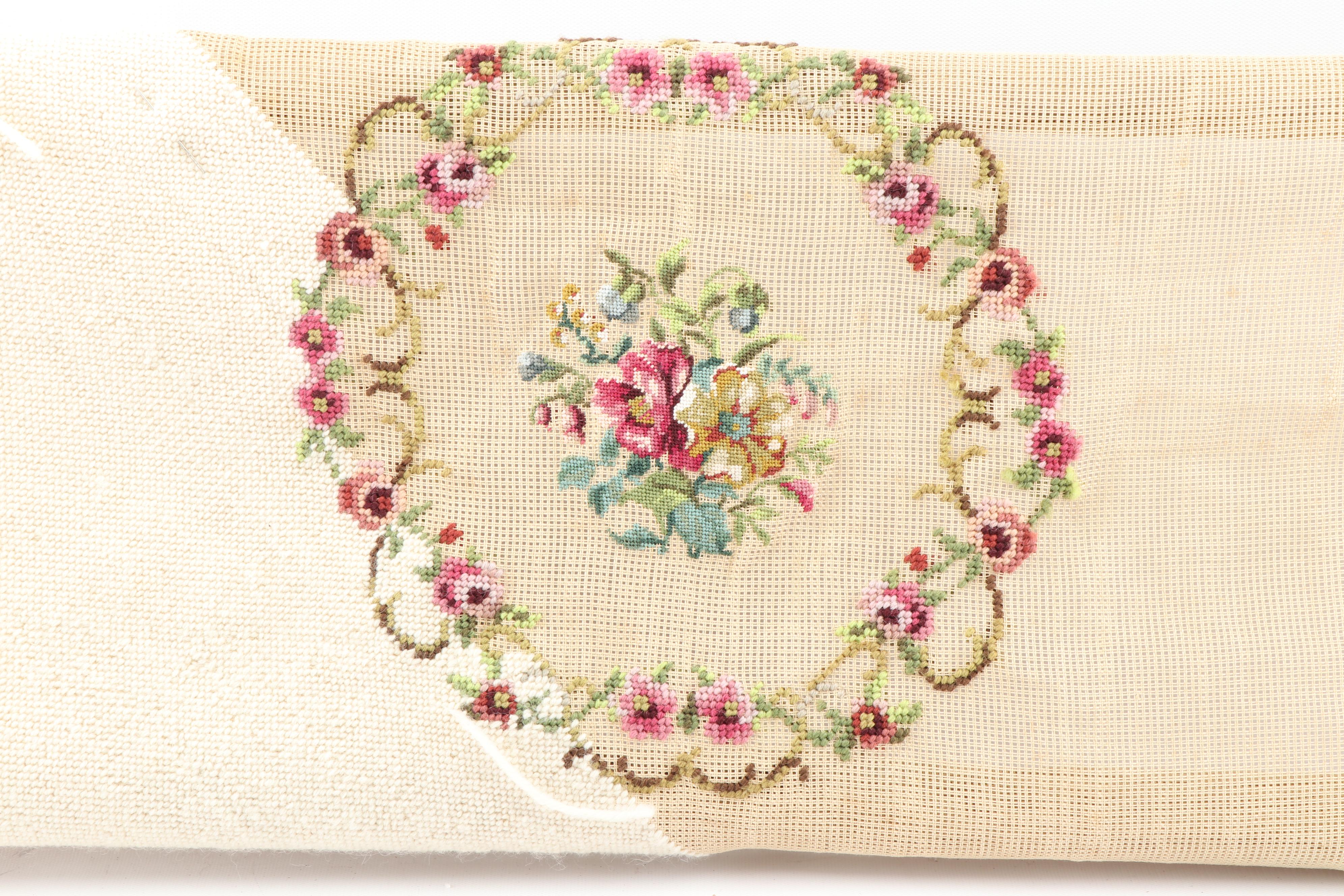 Unfinished Floral Needlepoint on Needlework Scroll Frame EBTH