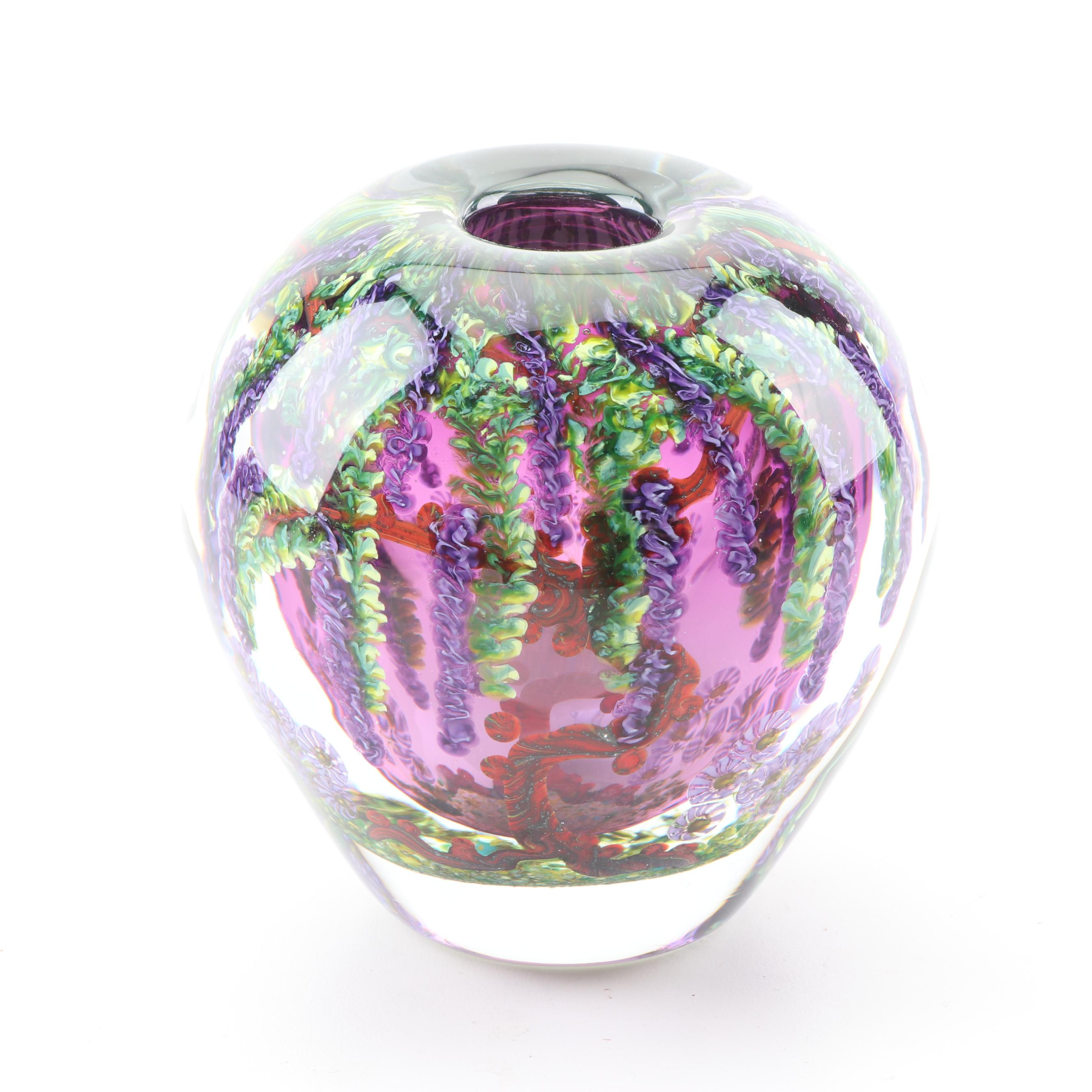 Chris Heilman Art Glass Vase "Wisteria and Garden" EBTH