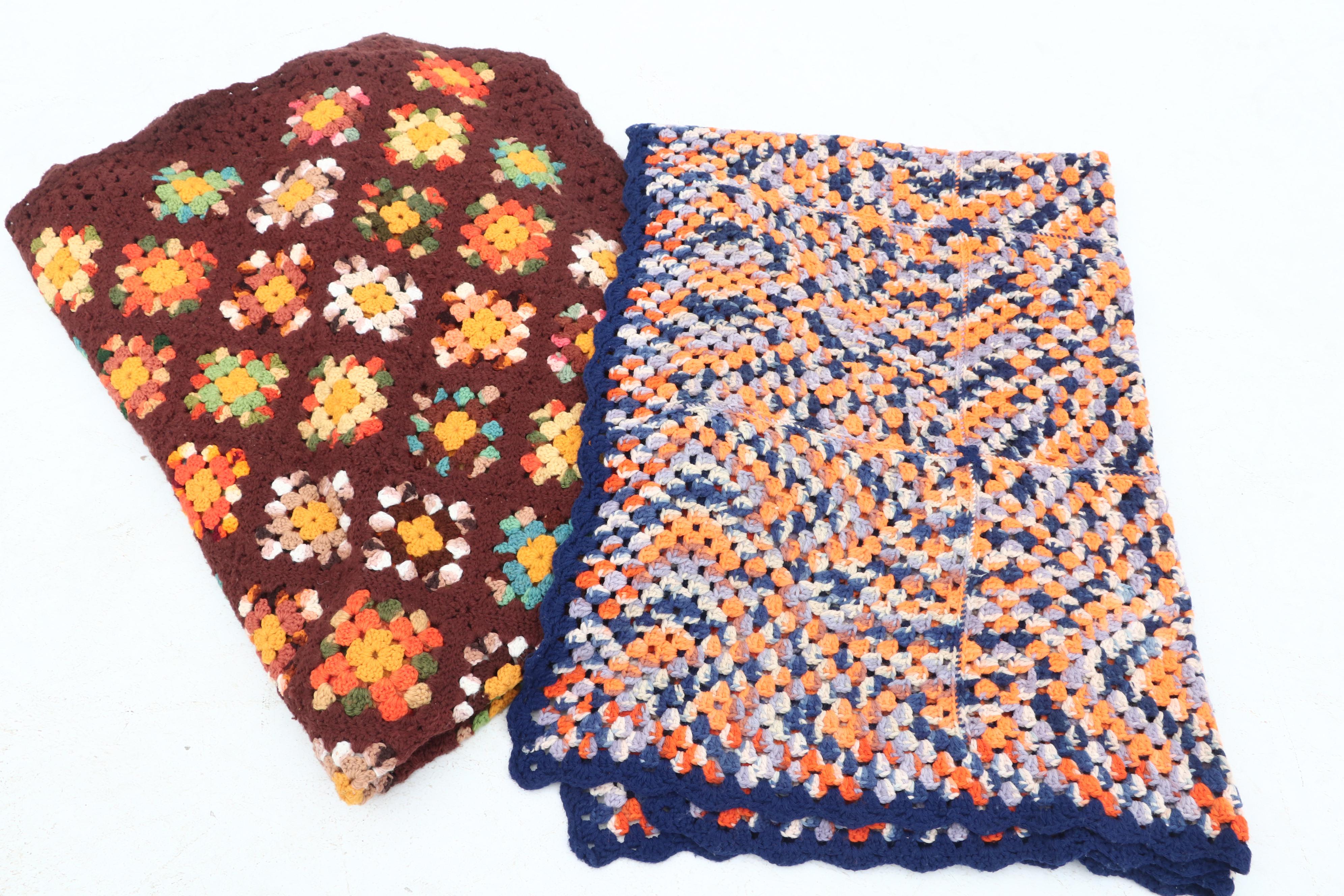 Hand Crocheted Afghans Including "Granny Square" and "Chevron" Patterns
