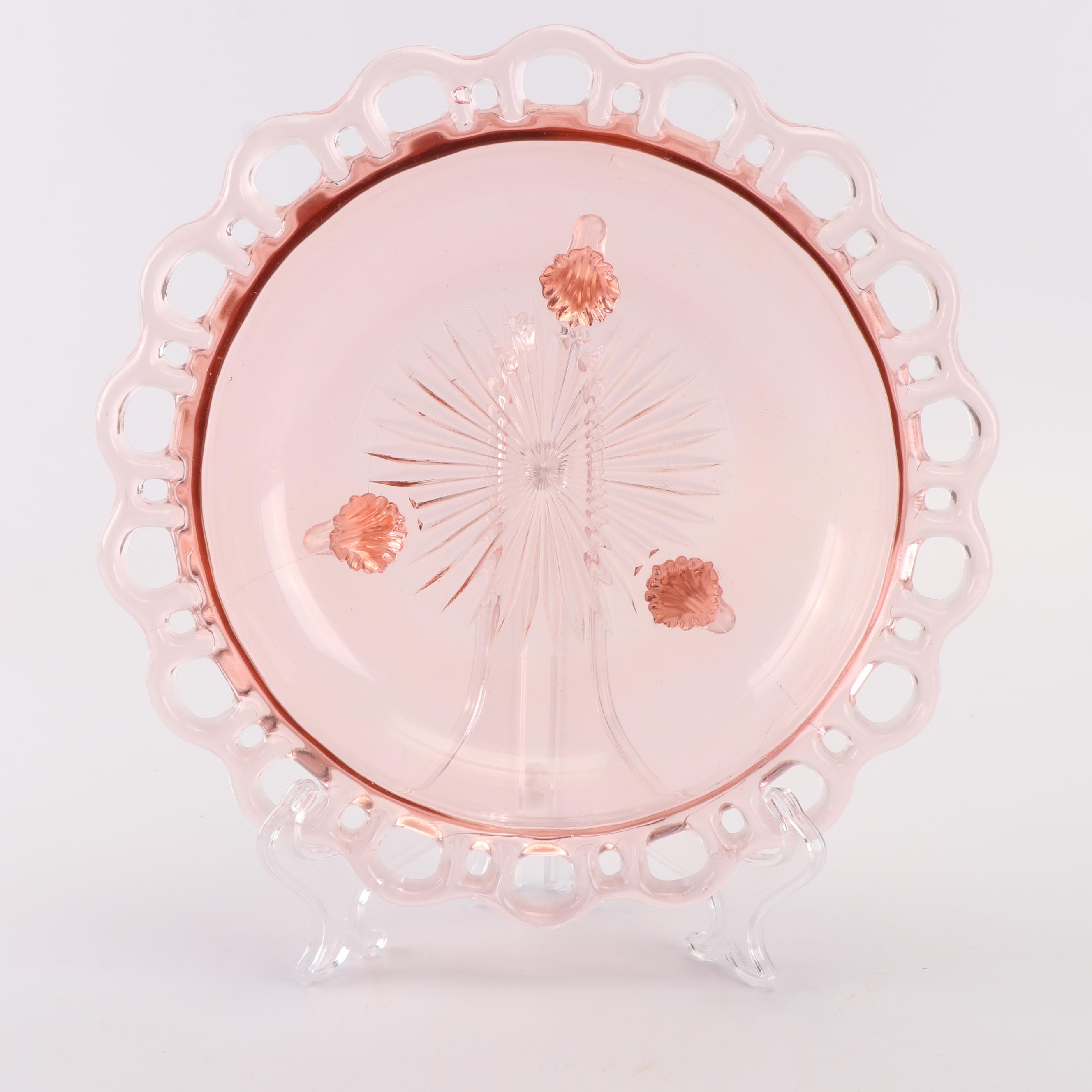 Vintage Anchor Hocking "Lace Edge Pink" Depression Glass Serveware EBTH