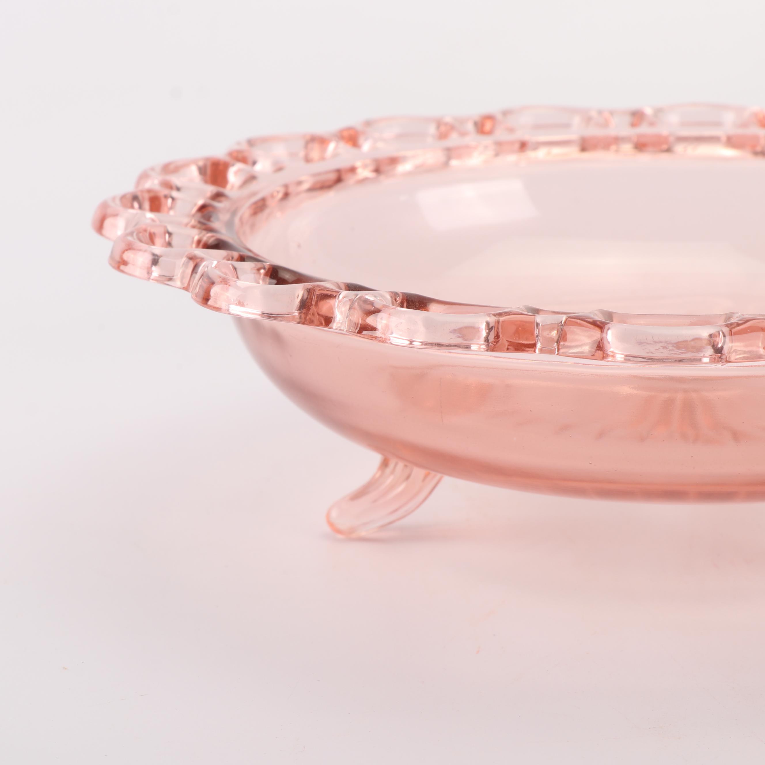 Vintage Anchor Hocking "Lace Edge Pink" Depression Glass Serveware EBTH