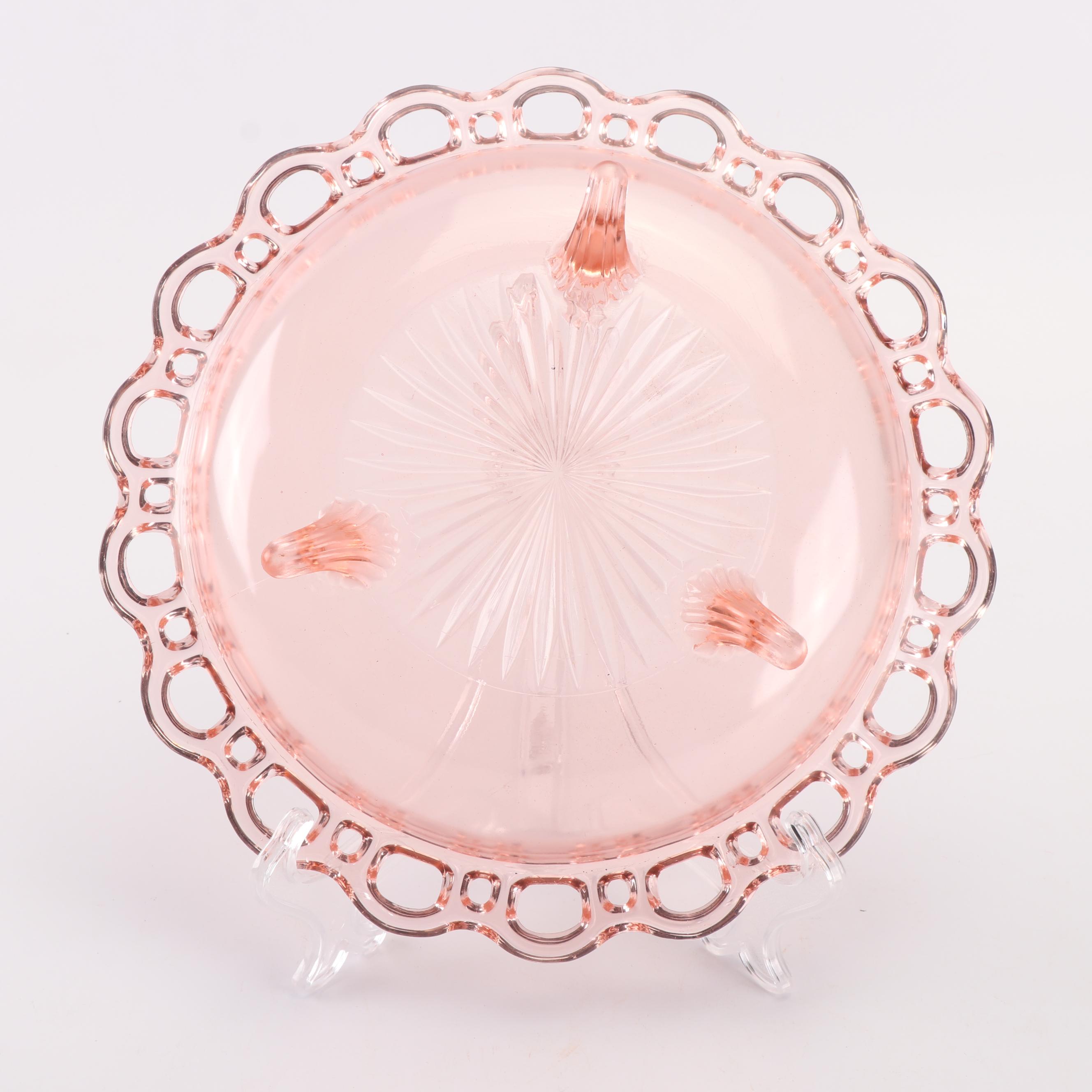 Vintage Anchor Hocking "Lace Edge Pink" Depression Glass Serveware EBTH