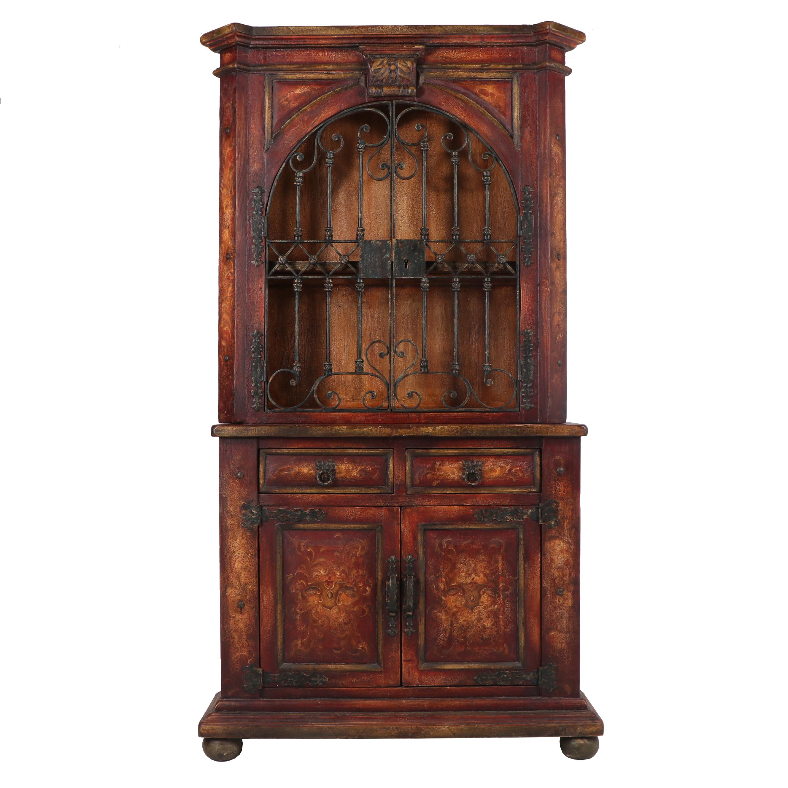 Spanish Revival Style Painted Wood And Iron China Cabinet 21st