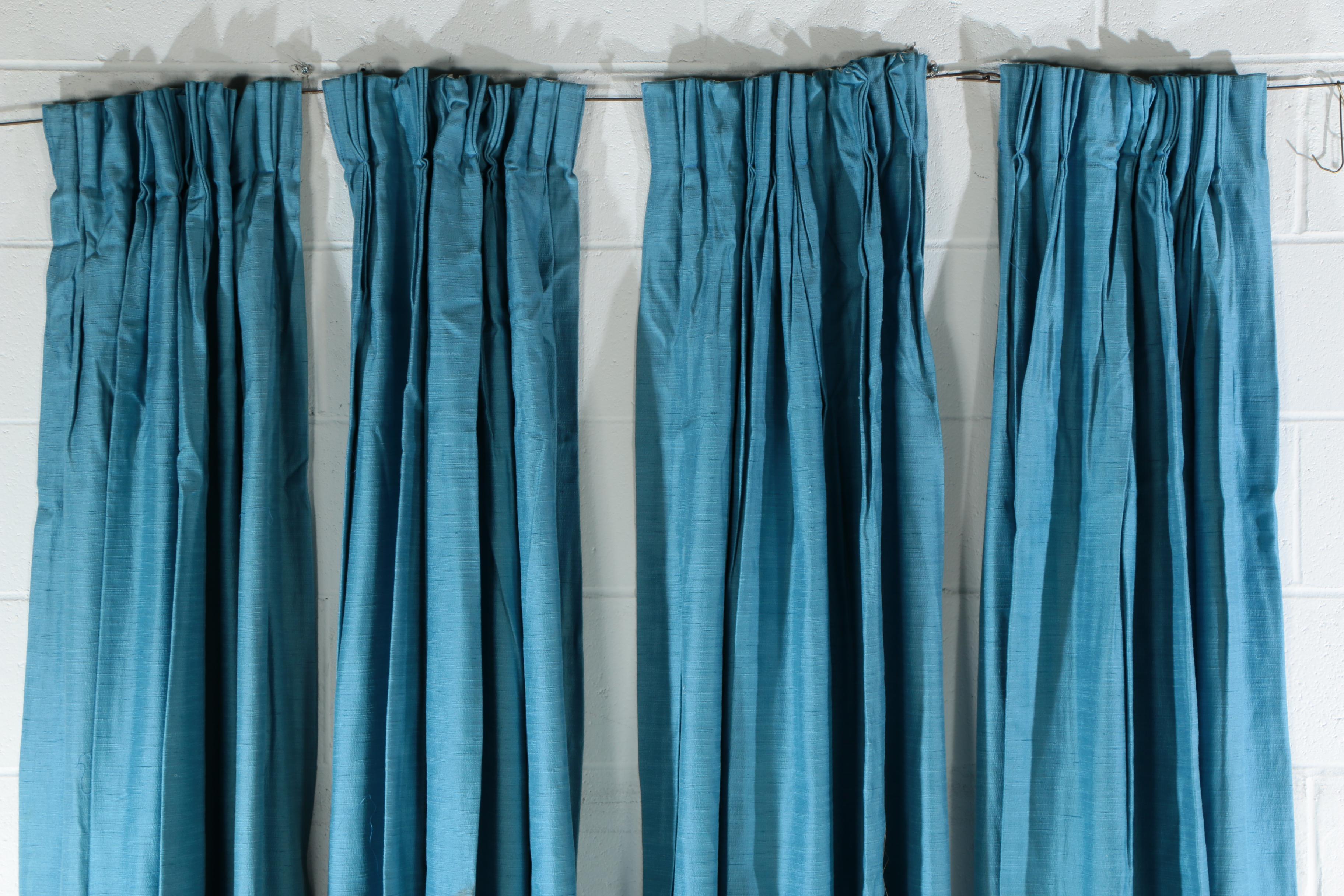 Custom Made Munsell Blue Pinch Pleat Drapes, Mid Century EBTH