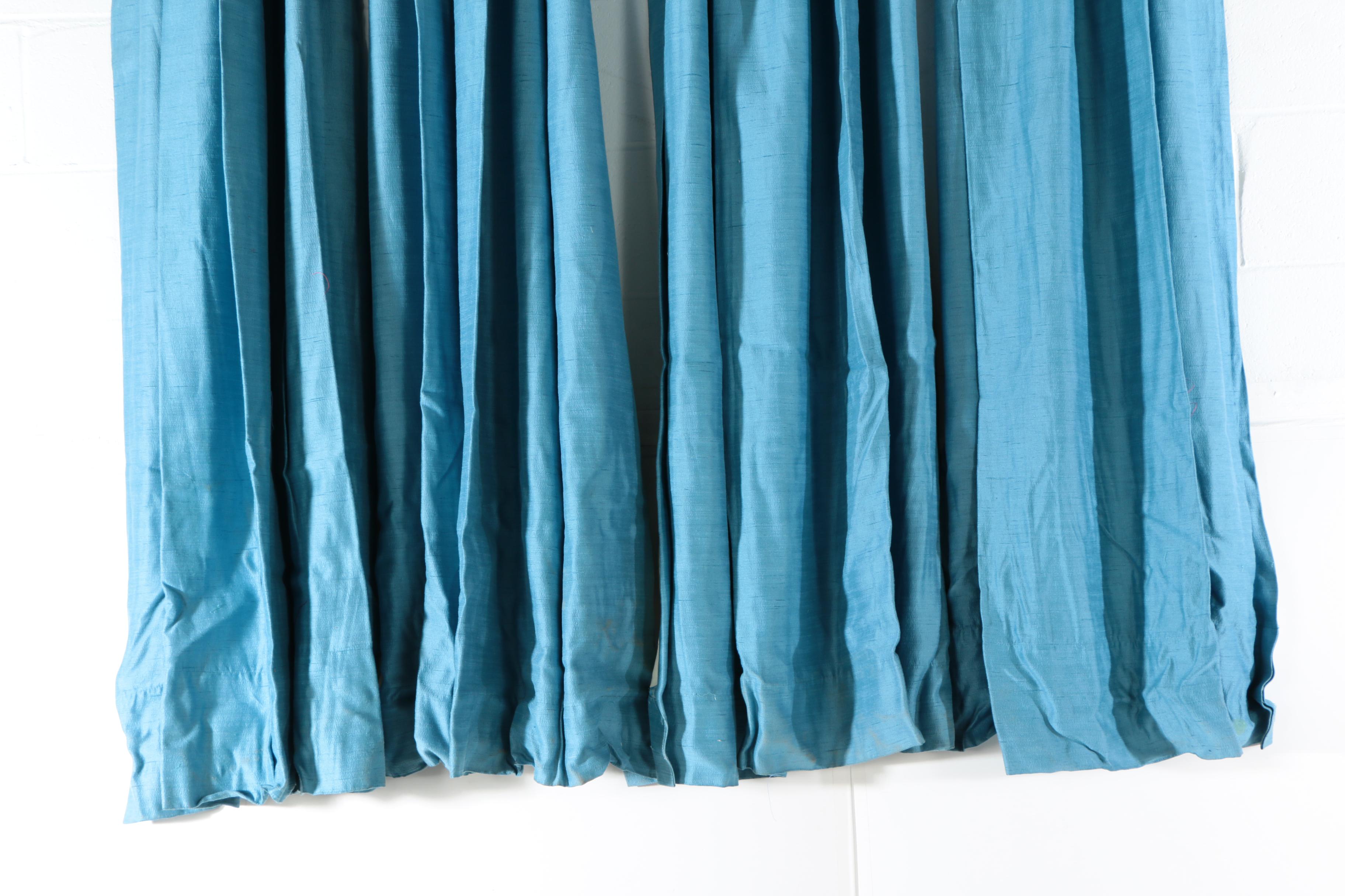 Custom Made Munsell Blue Pinch Pleat Drapes, Mid Century EBTH