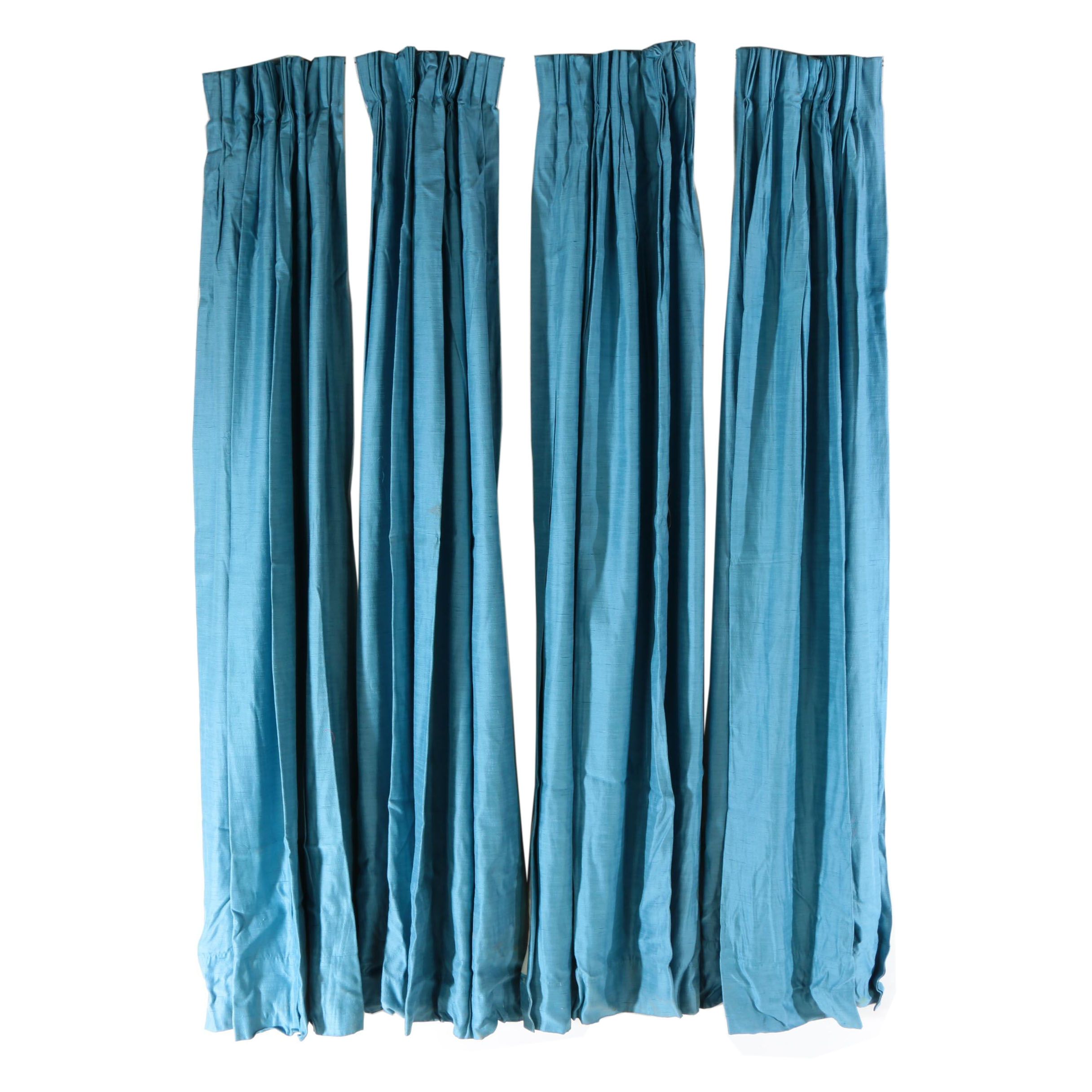 Custom Made Munsell Blue Pinch Pleat Drapes, Mid Century EBTH