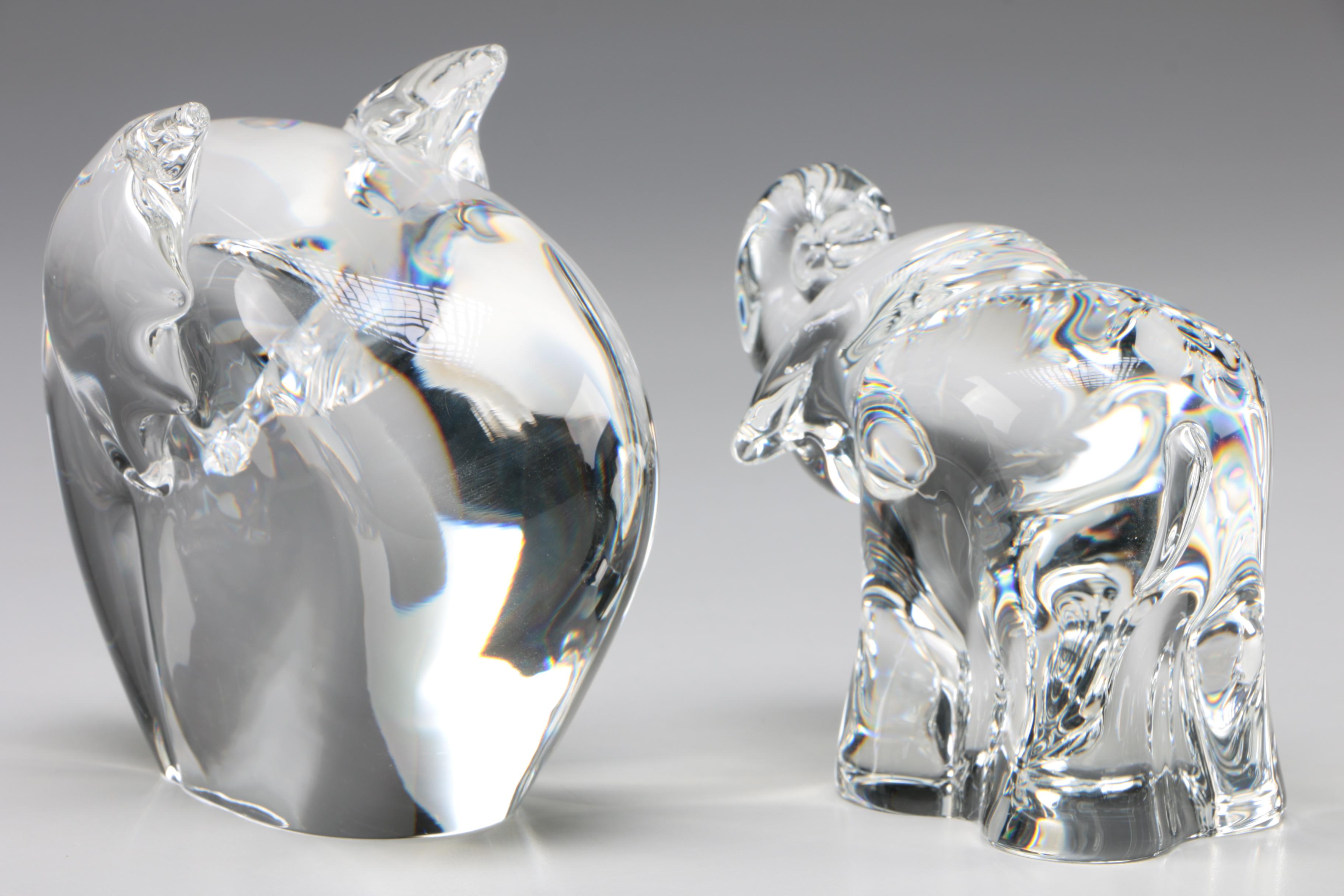 Steuben Art Glass Elephant Figurines Designed by Thompson, Mid