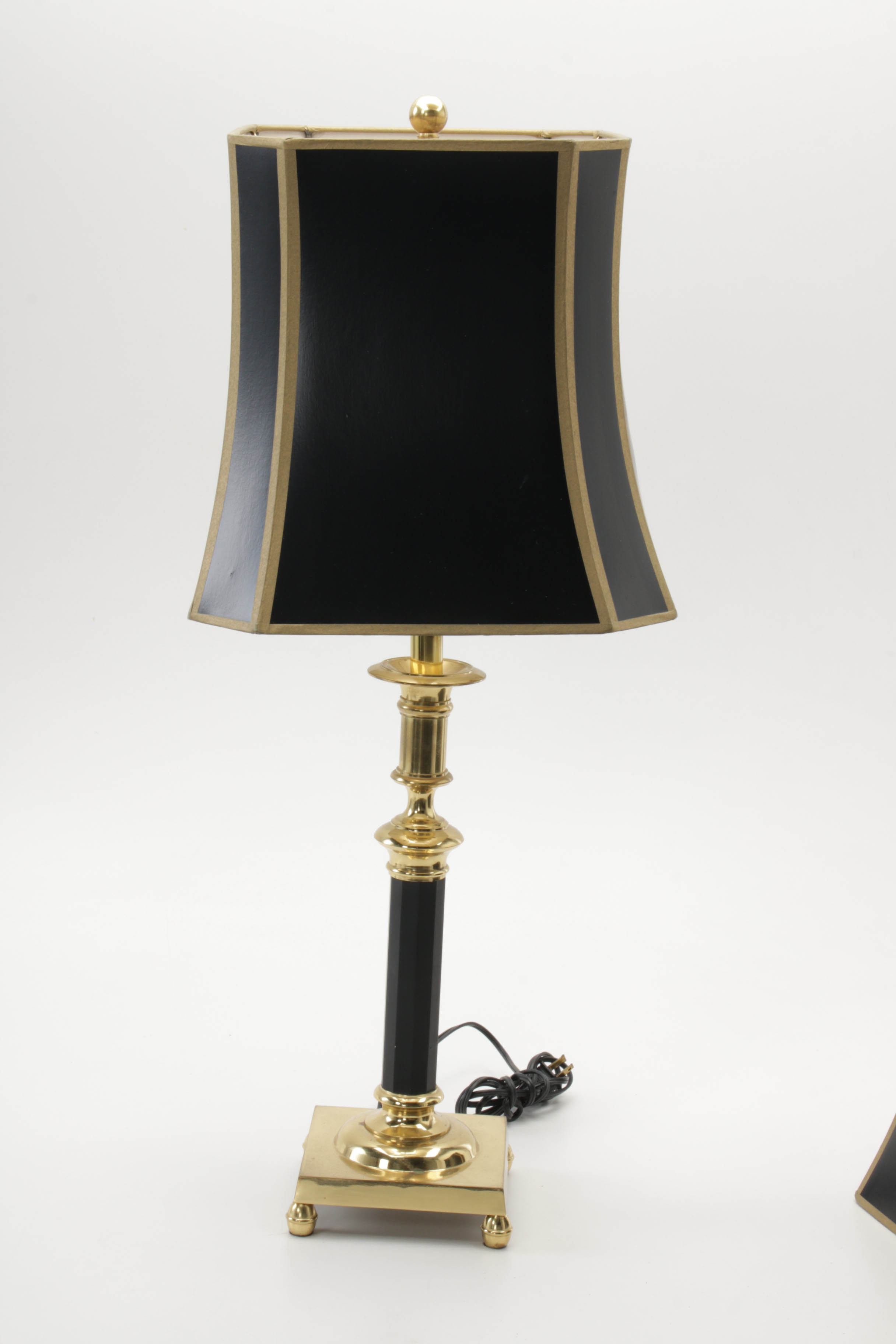 Federal Style Brass Candlestick Table Lamp with Lamp Shades EBTH