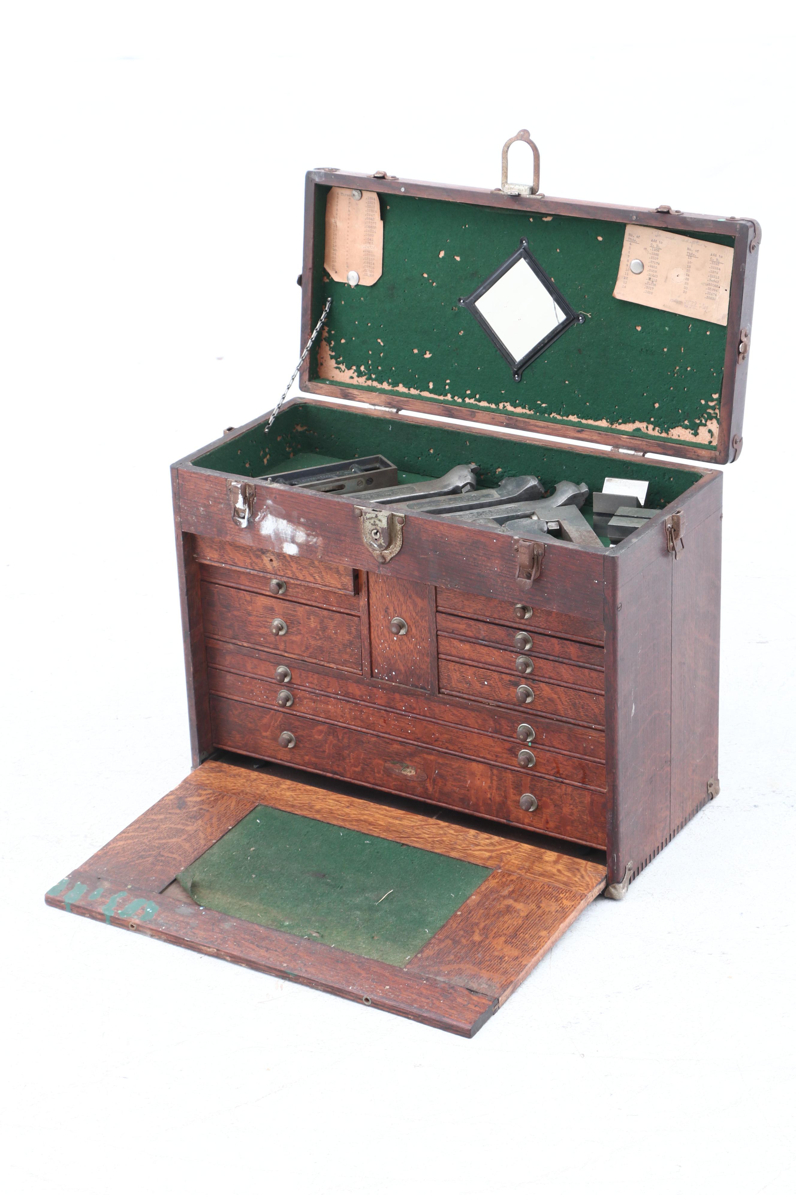 H. Gerstner & Sons Personalized Oak Machinist Tool Box with Tools