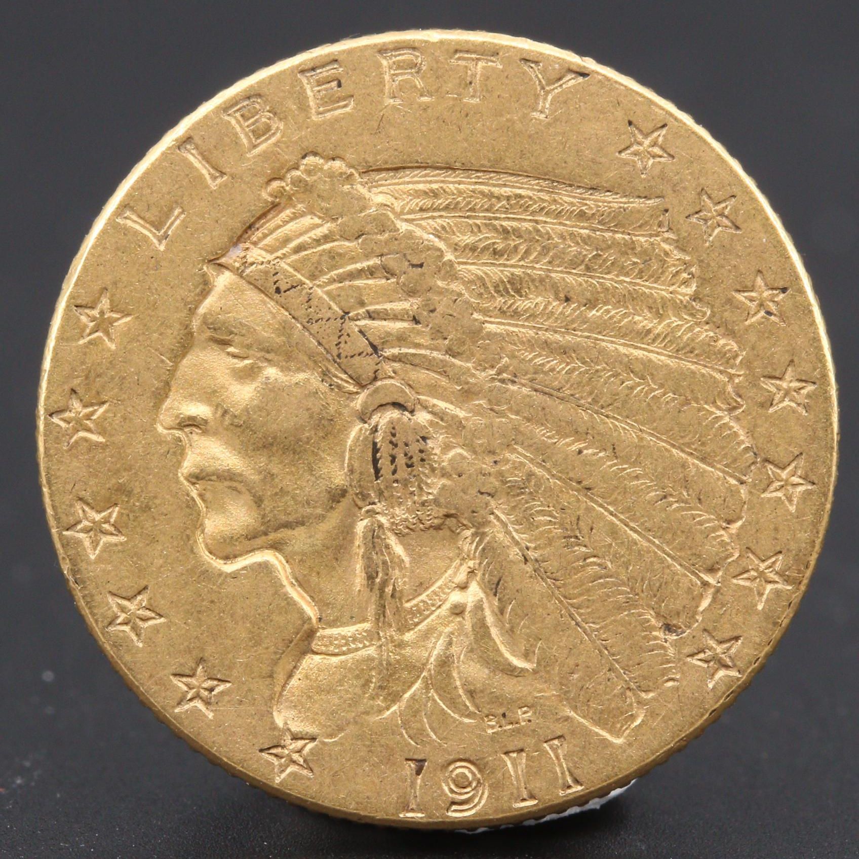 1911 Indian Head 250 Gold Quarter Eagle