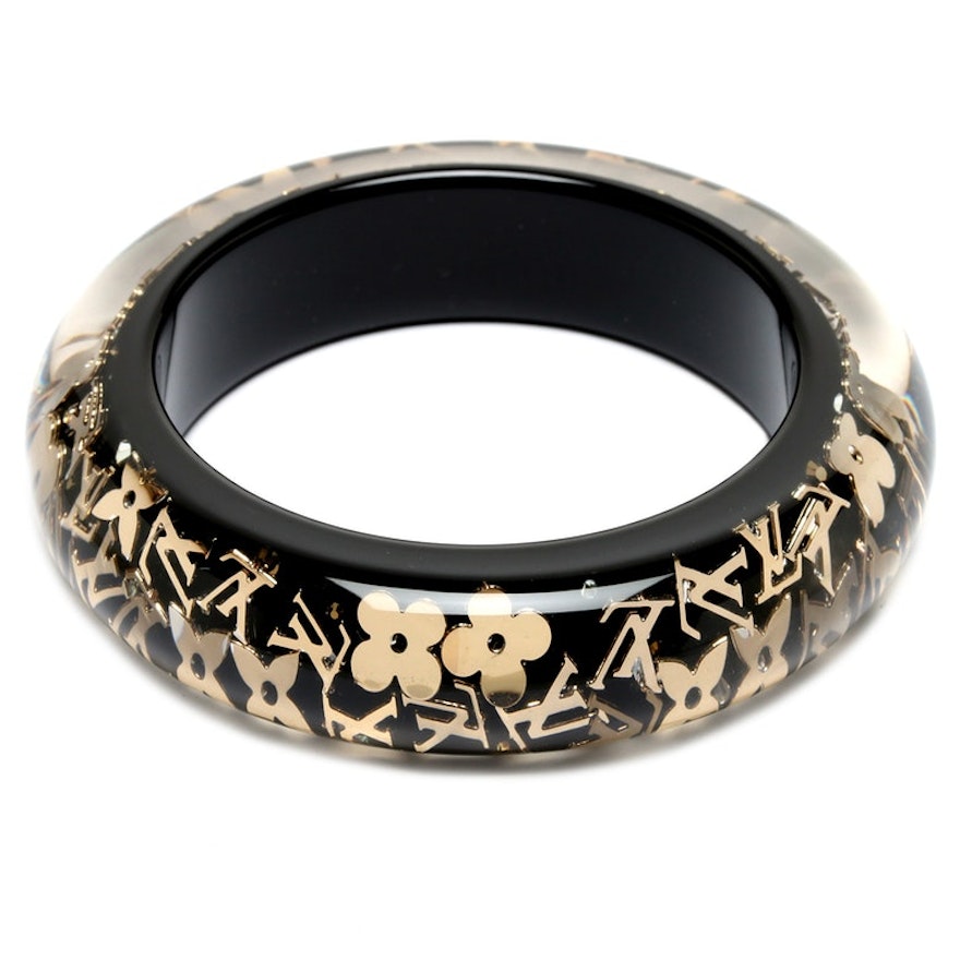 Louis Vuitton Black and Gold Resin Inclusion Bangle with Glass Crystal Accents | EBTH